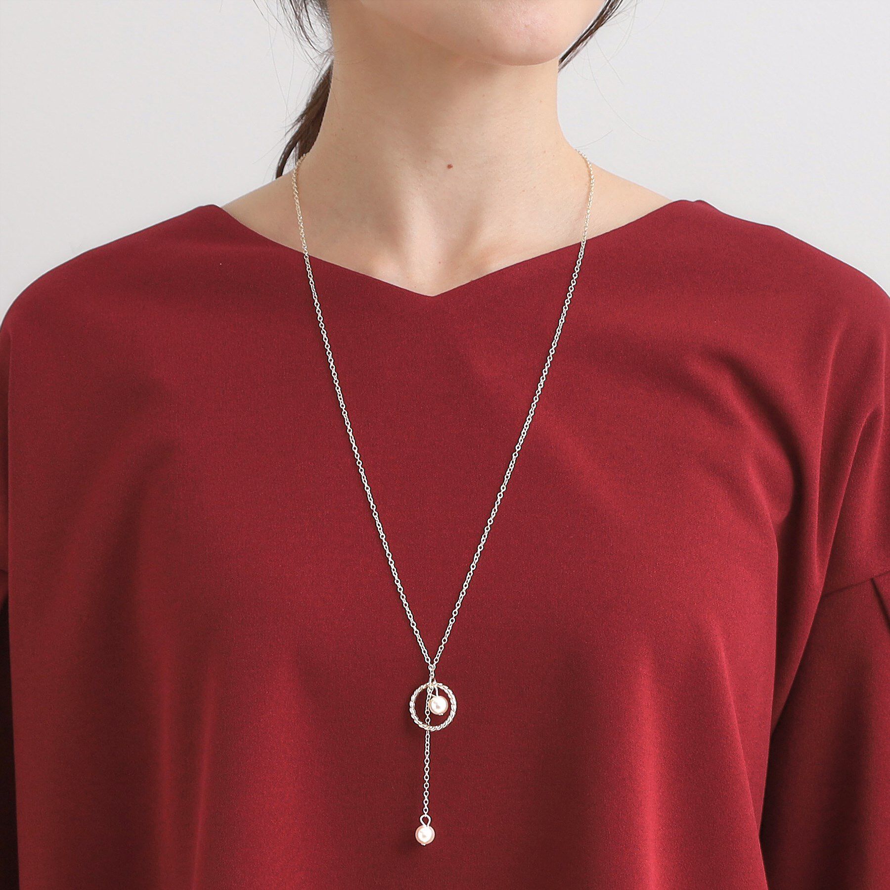 SHOO･LA･RUE「【2点セット/7分袖】大人のきれい見え お袖タック入りアクセ付きトップス」|Tシャツ・カットソー|