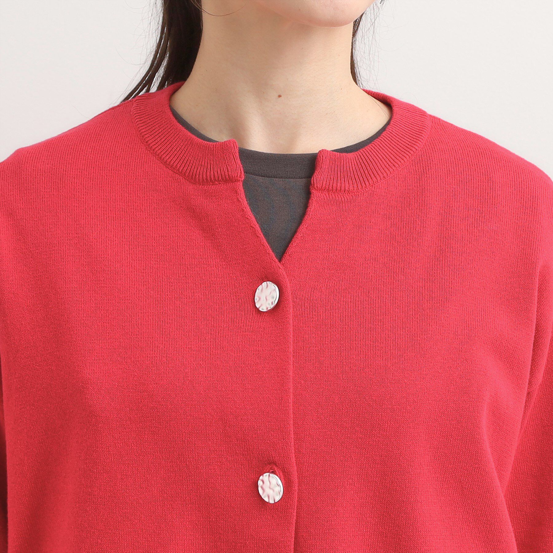 SHOO･LA･RUE「【洗濯機可/S-LL】 すっきり見え キーネックカーディガン【CIRCRIC】」|カーディガン|