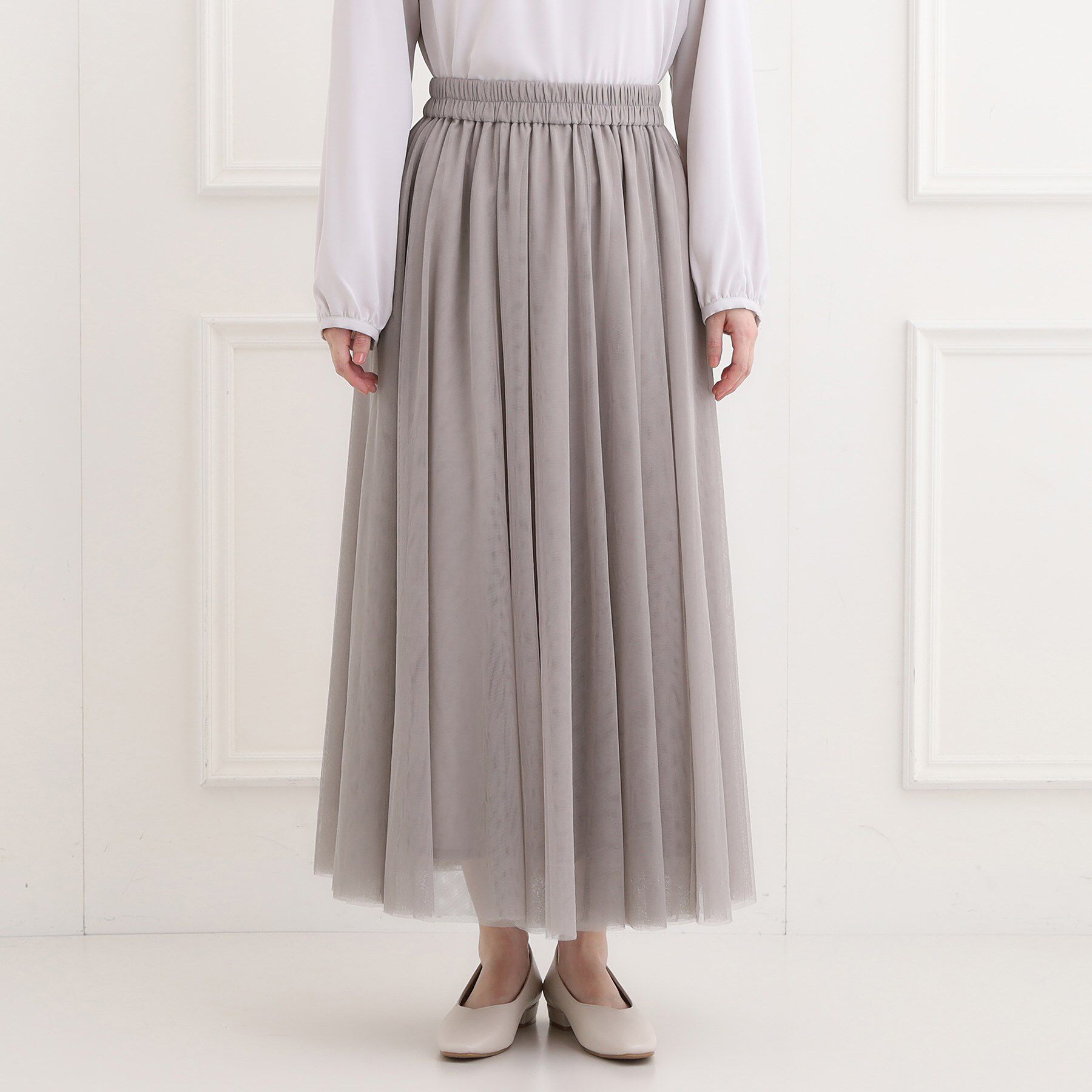 SHOO･LA･RUE「【洗濯機可】滑らか軽やか シーン問わず着られるチュールギャザースカート」|スカート|