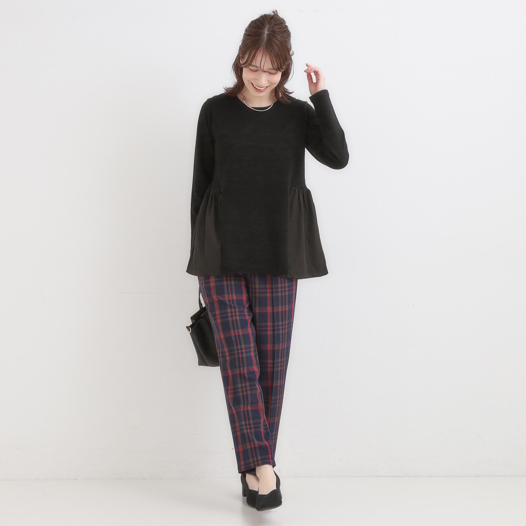 SHOO･LA･RUE「【洗濯機可/S-LL/体型カバー】異素材きりかえ Aラインニット」|ニット・セーター|