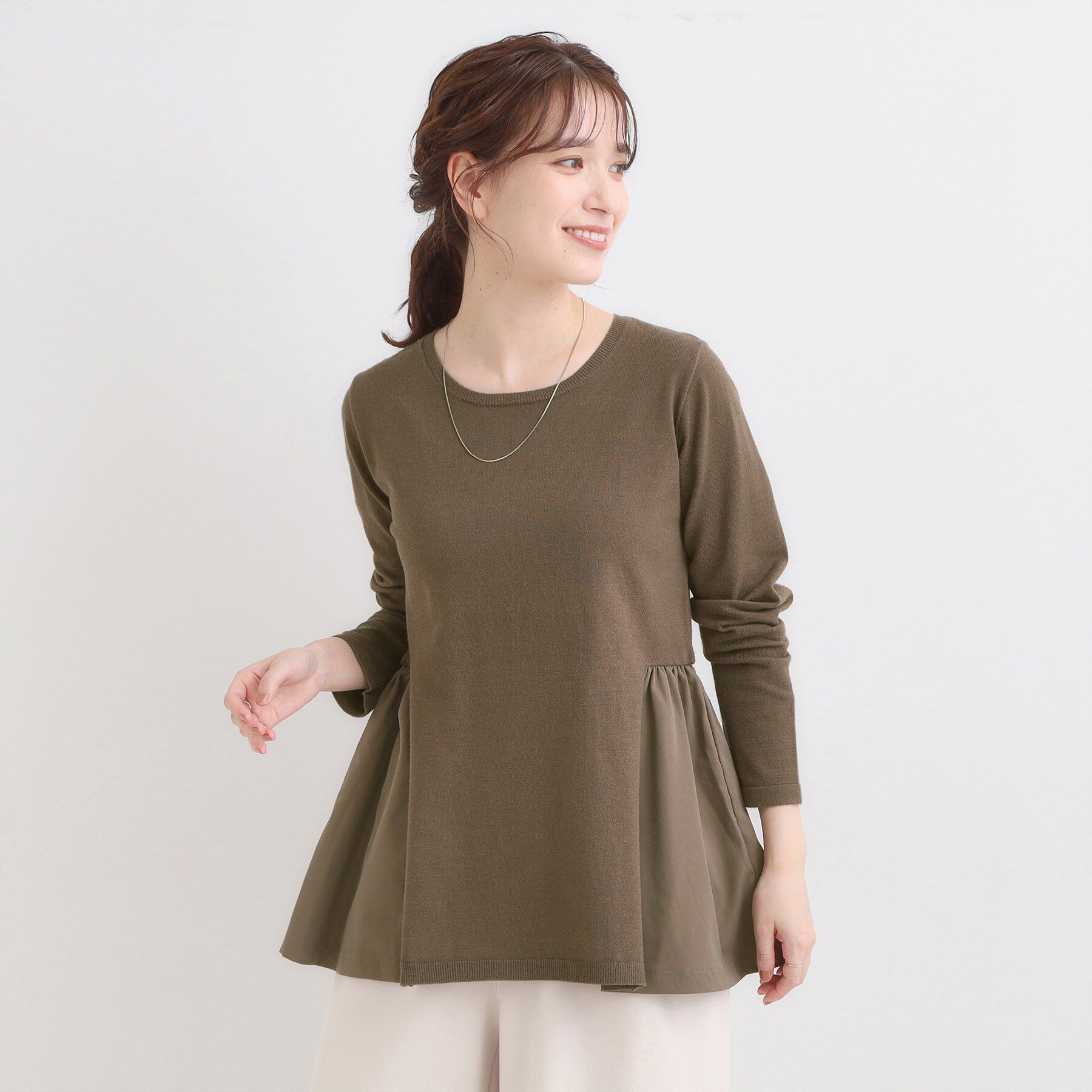 SHOO･LA･RUE「【洗濯機可/S-LL/体型カバー】異素材きりかえ Aラインニット」|ニット・セーター|