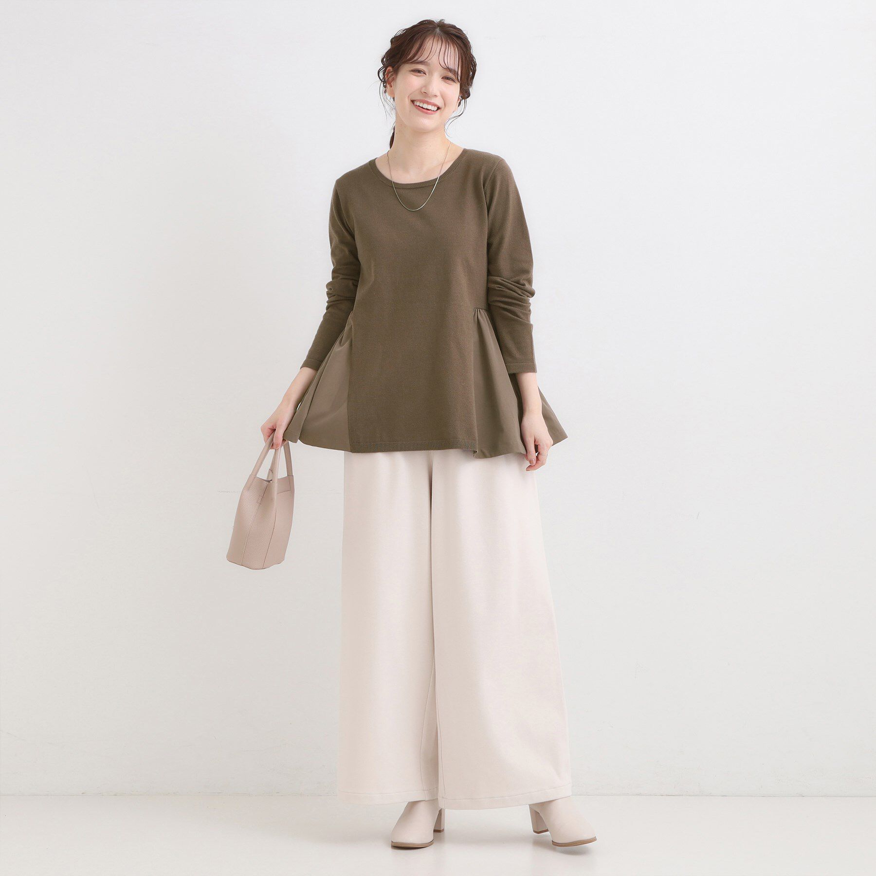 SHOO･LA･RUE「【洗濯機可/S-LL/体型カバー】異素材きりかえ Aラインニット」|ニット・セーター|