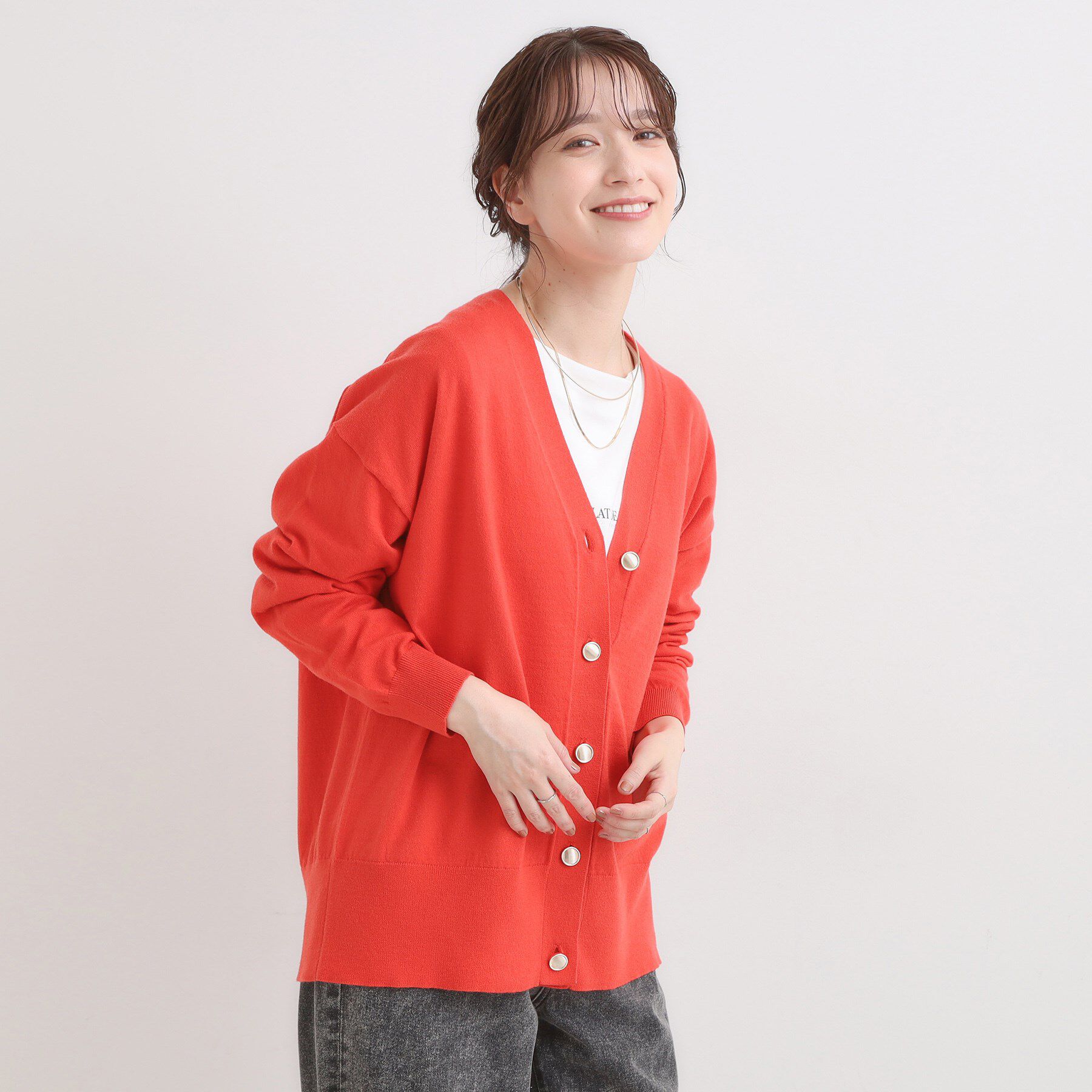 SHOO･LA･RUE「【洗える】もちもち ミドル丈ニットカーディガン」|カーディガン|