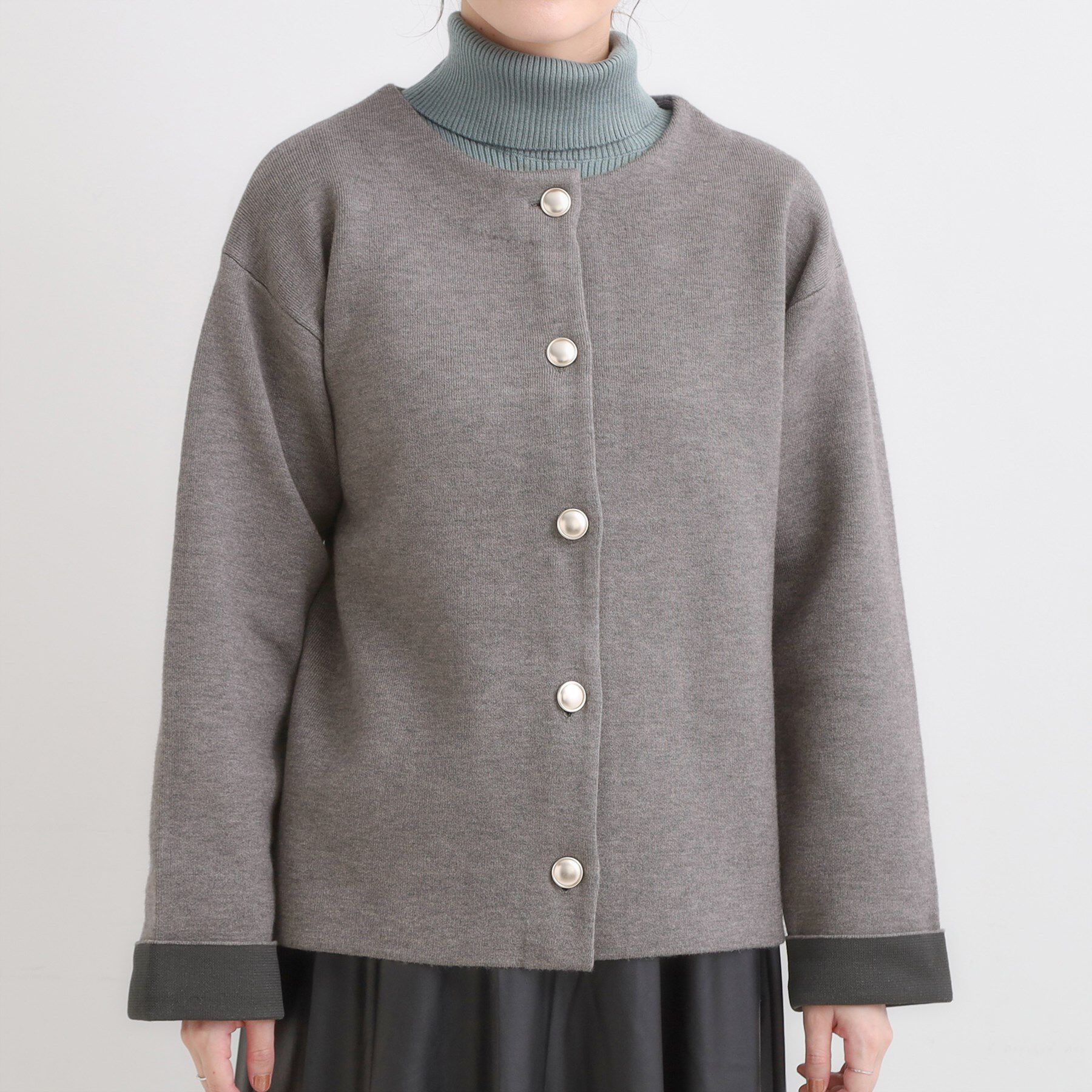 SHOO･LA･RUE「ゴールドボタンがアクセント ダブルフェイスニットカーディガン」|カーディガン|