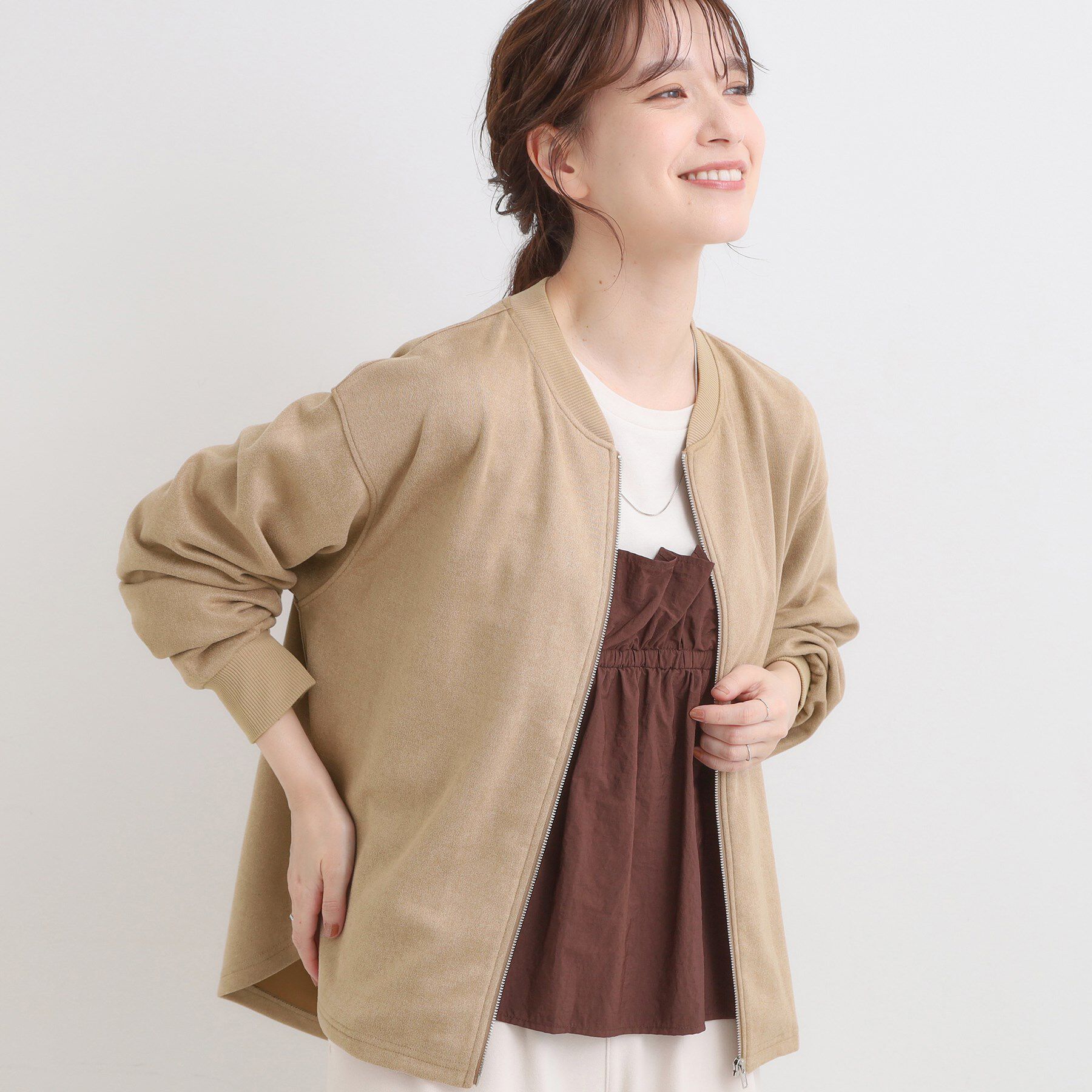 SHOO･LA･RUE「【S-LL】柔らかくて軽い さっと羽織れるフェイクスエードブルゾン【CIRCRIC】」|カーディガン|モカブラウン(042