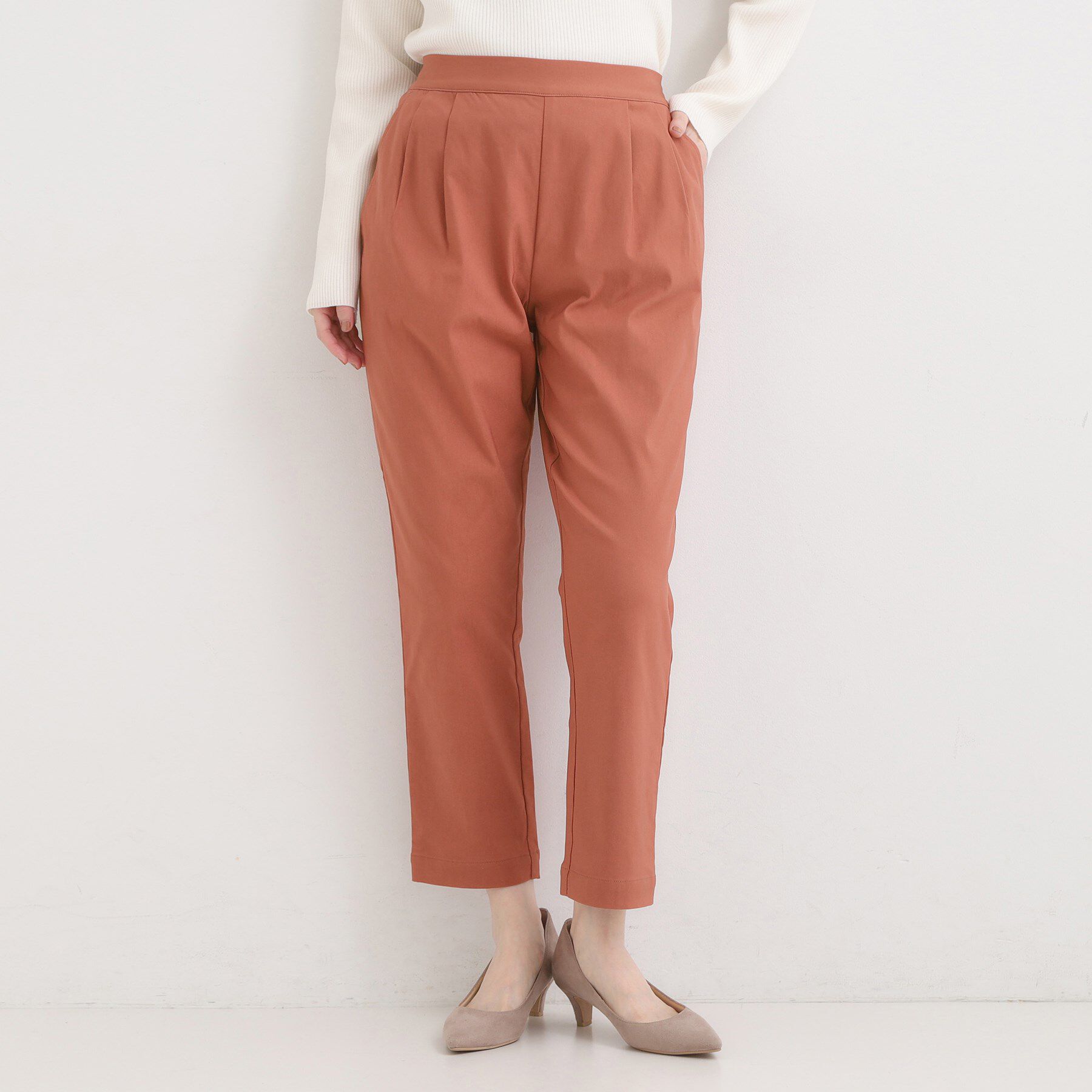 SHOO･LA･RUE「【高レビュー/洗濯機可/SS-LL】あったか裏起毛 のびのびストレッチ テーパードパンツ」|その他|オレンジ(067)