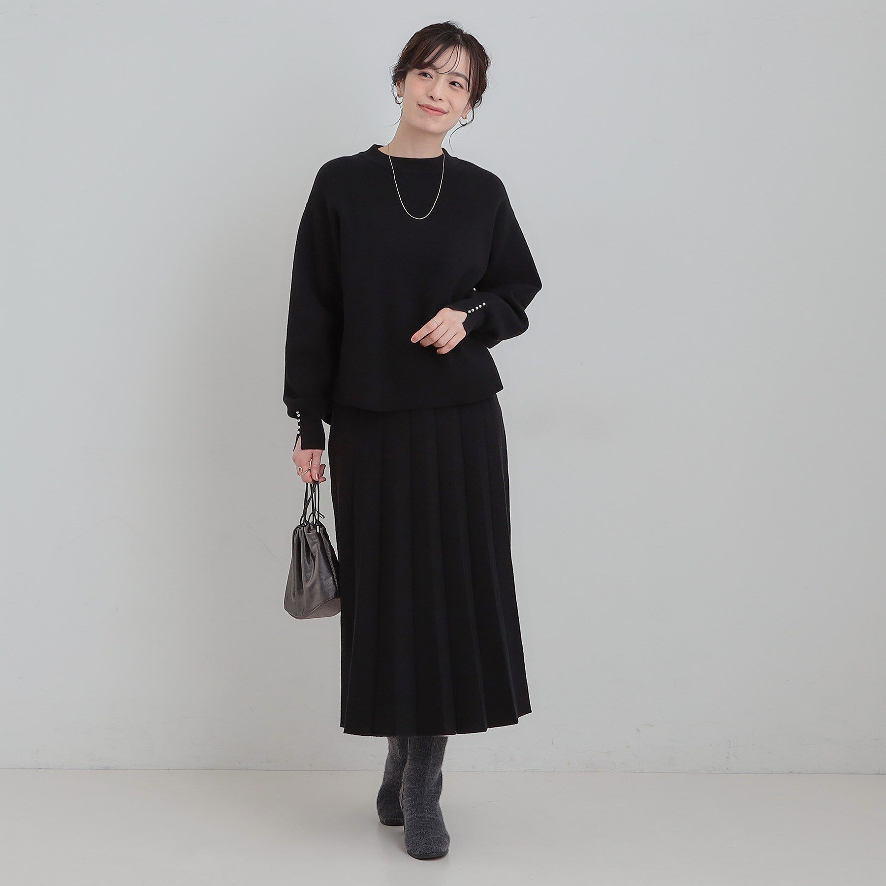 SHOO･LA･RUE「【セットアップ可/S-LL】インせず着られる 洗えるもちもち裾ラウンドニット」|ニット・セーター|