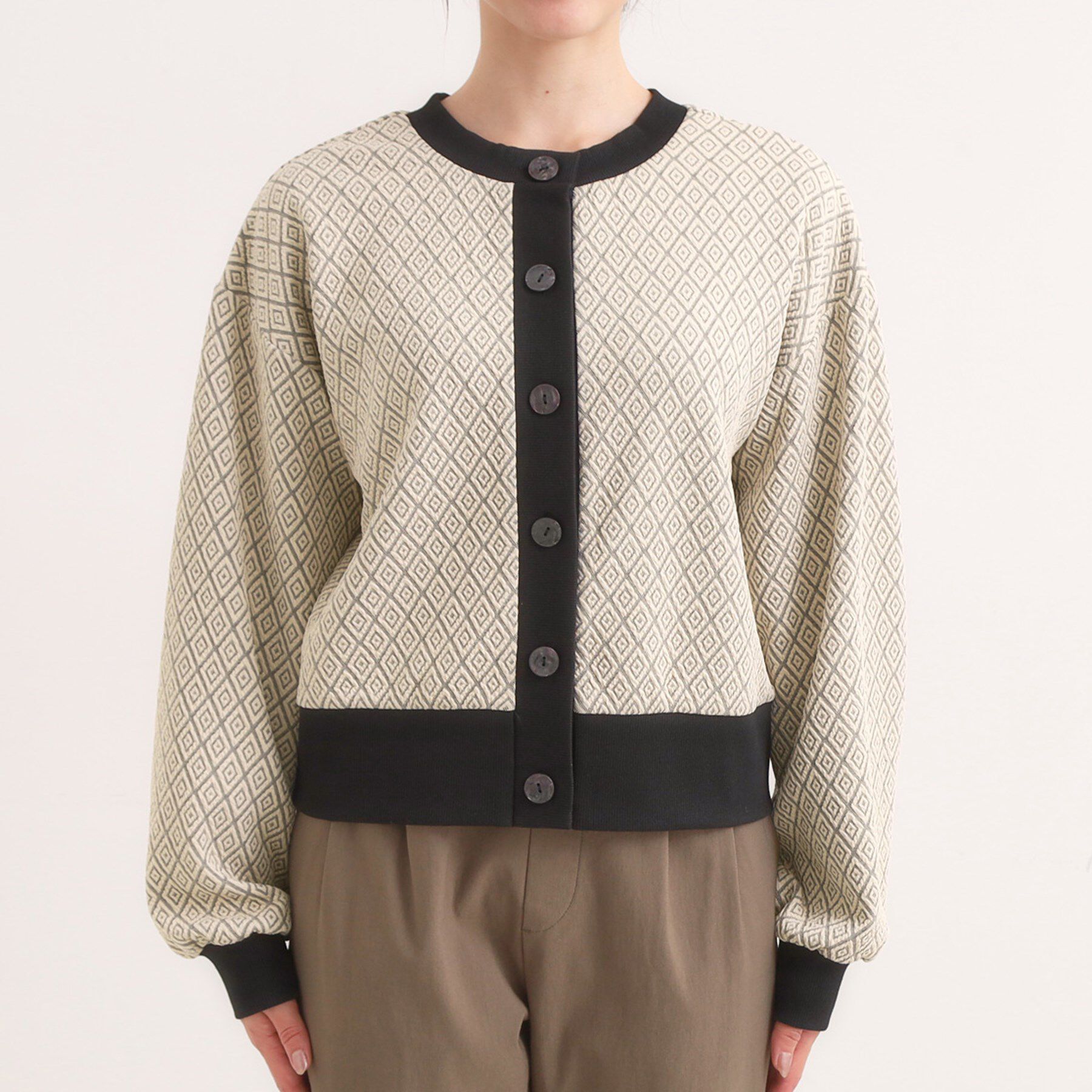 SHOO･LA･RUE「【前後2WAY】柄と配色で差がつく ふくれジャカードカーディガン」|カーディガン|