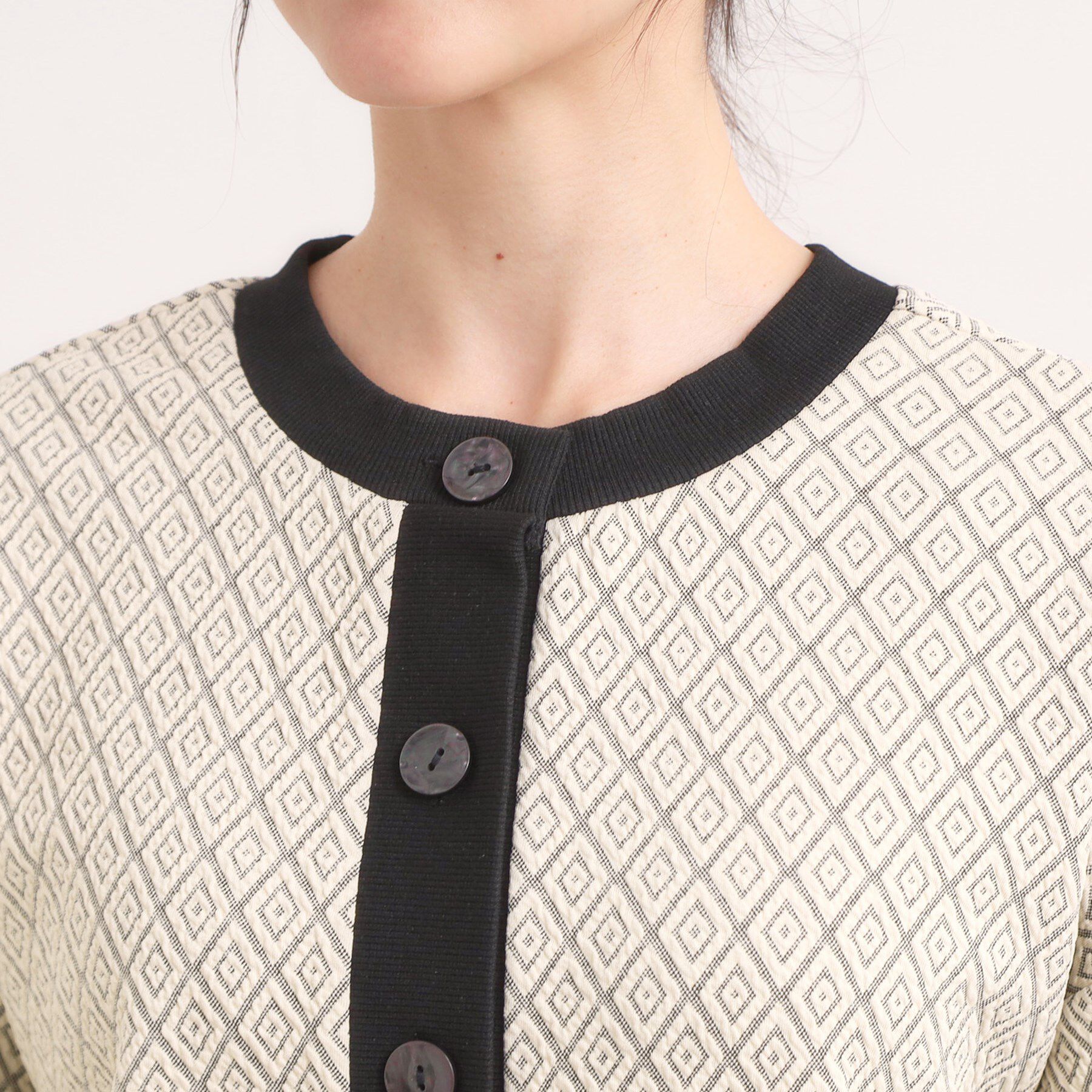 SHOO･LA･RUE「【前後2WAY】柄と配色で差がつく ふくれジャカードカーディガン」|カーディガン|