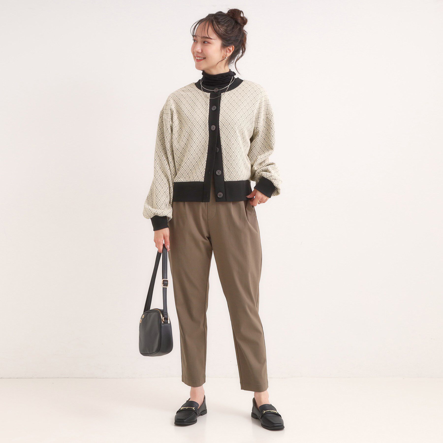 SHOO･LA･RUE「【前後2WAY】柄と配色で差がつく ふくれジャカードカーディガン」|カーディガン|