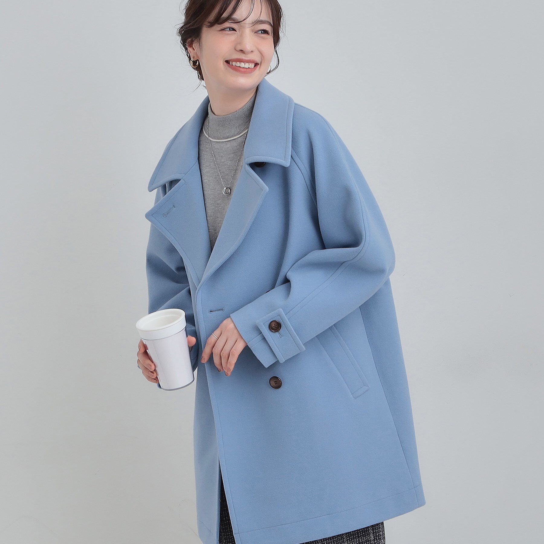 SHOO･LA･RUE「【2WAY】こなれきれい ウール調コクーンコート」|チェスターコート|ブルー(093)