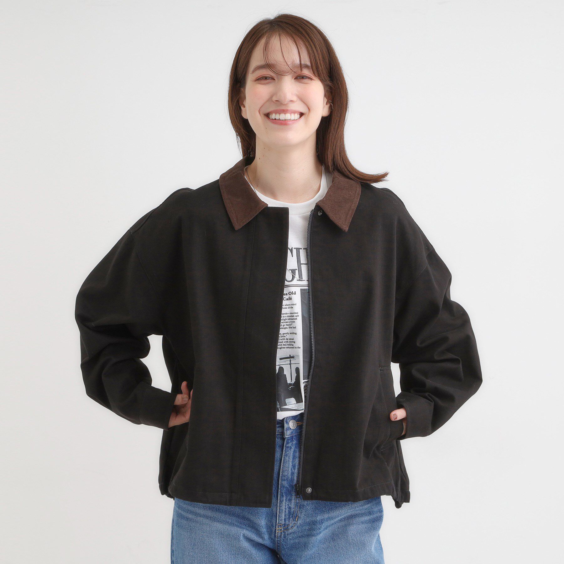 SHOO･LA･RUE「配色衿 ヘリンボーンカバーオール」|ブルゾン・スタジャン|