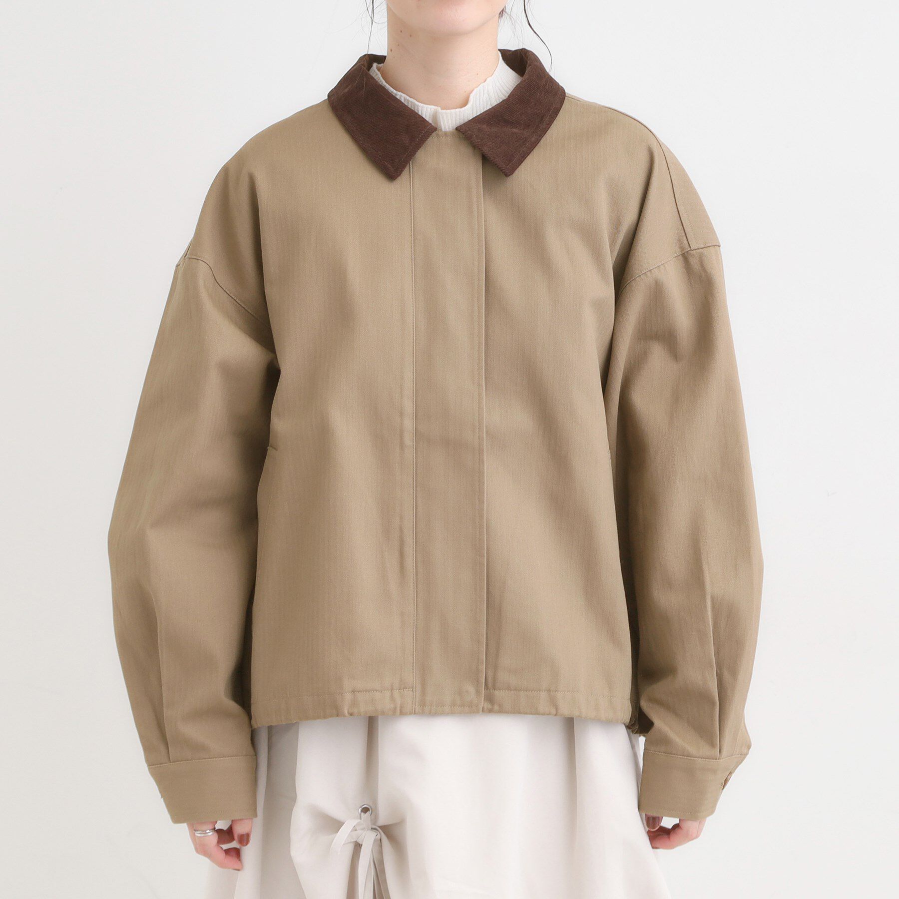 SHOO･LA･RUE「配色衿 ヘリンボーンカバーオール」|ブルゾン・スタジャン|