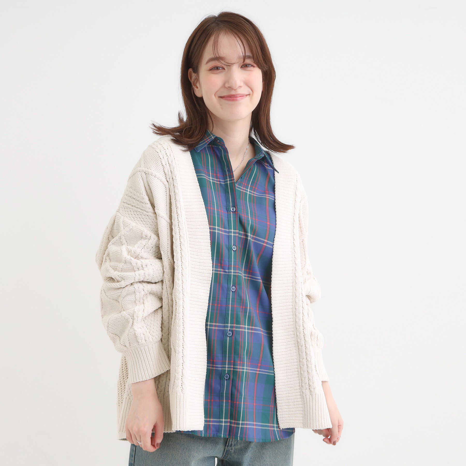 SHOO･LA･RUE「【洗濯機可/S-LL】大人の抜け感 ざっくり編み モールケーブルカーディガン【CIRCRIC】」|カーディガン|