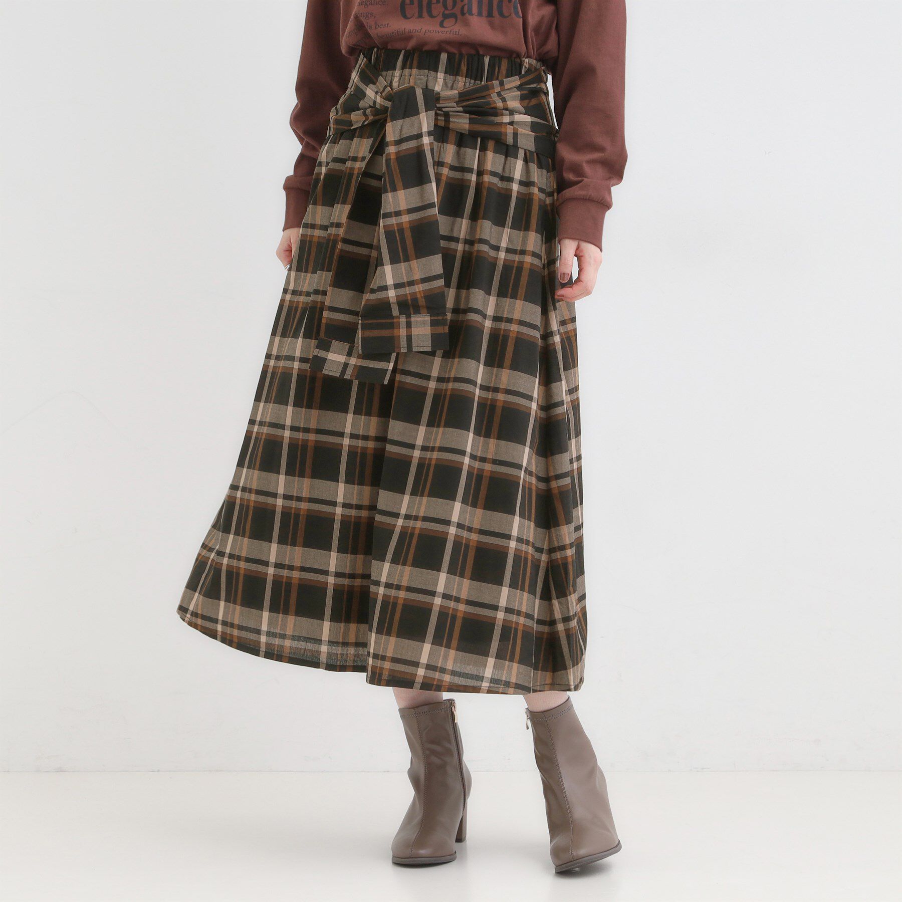 SHOO･LA･RUE「【S-LL／2WAY】取り外しのできる シャツ腰巻パーツつきチェック柄スカート」|スカート|