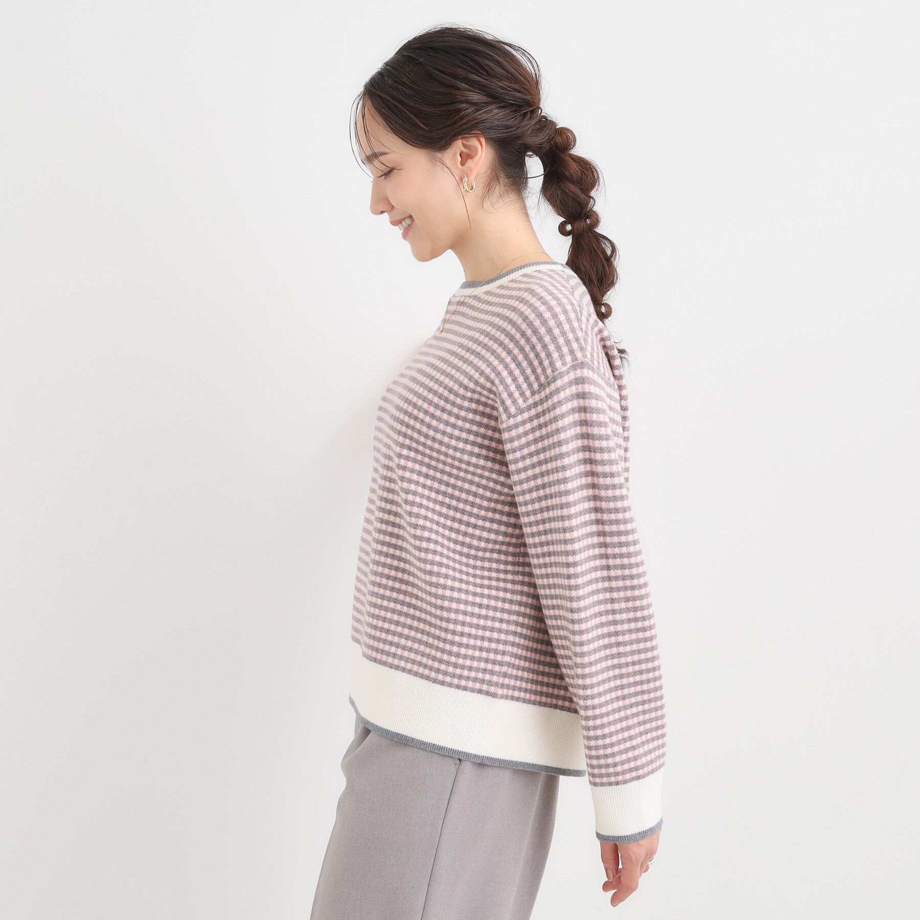 SHOO･LA･RUE「【洗濯機可/S-LL】クラシックなチェック柄が目を惹く 柔らかニット」|ニット・セーター|