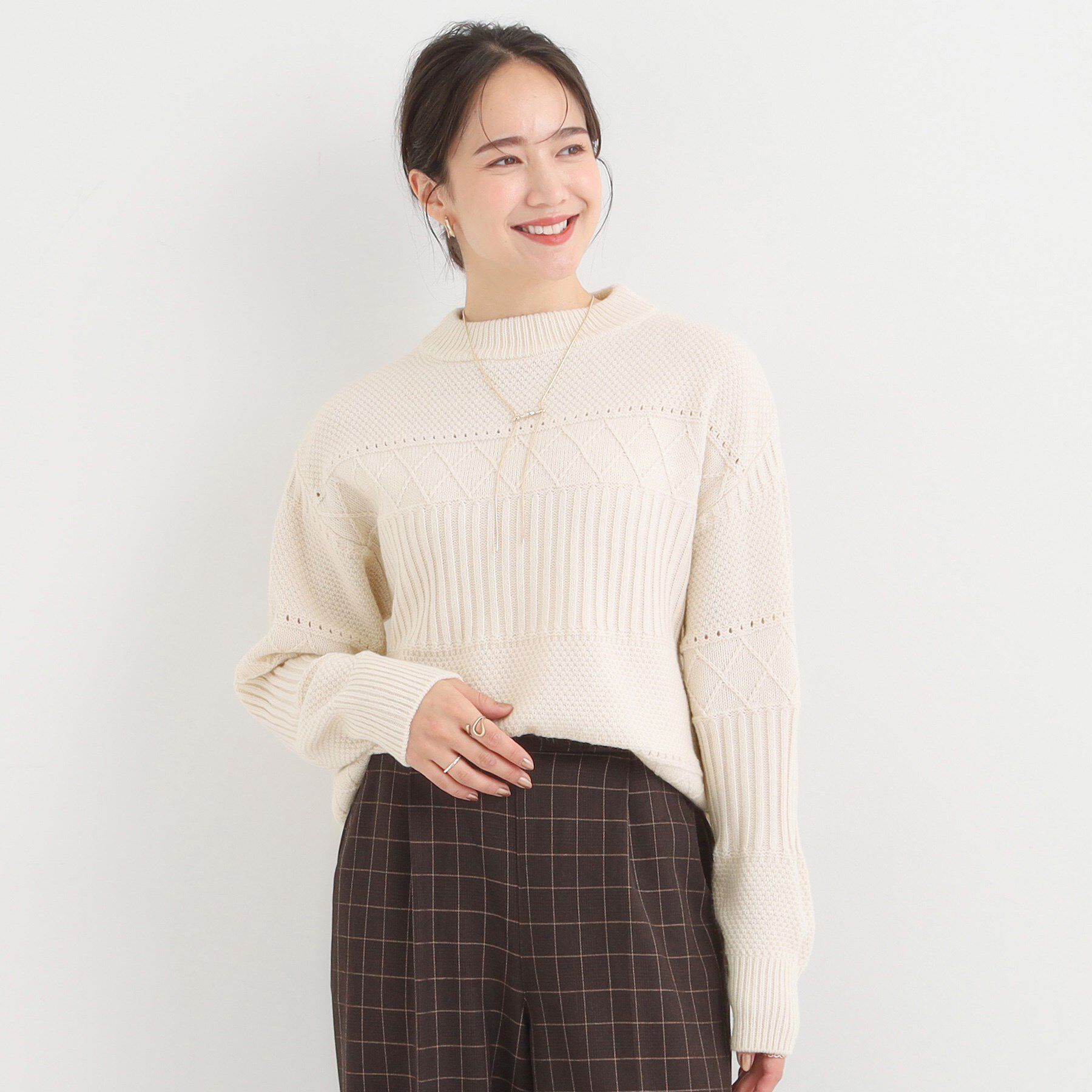 SHOO･LA･RUE「【洗濯機可/毛玉レス/S-LL】1枚でサマ見え ミックスケーブル柄ニット」|ニット・セーター|