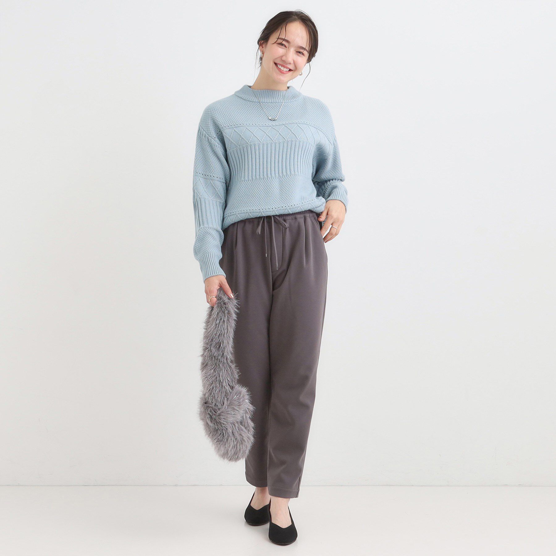 SHOO･LA･RUE「【洗濯機可/毛玉レス/S-LL】1枚でサマ見え ミックスケーブル柄ニット」|ニット・セーター|