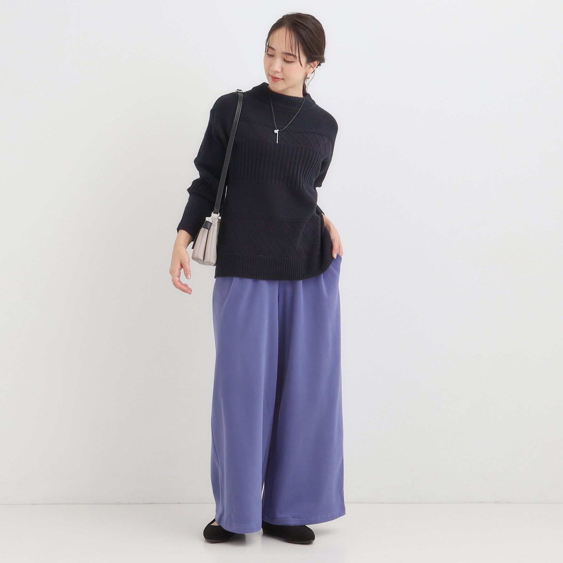 SHOO･LA･RUE「【洗濯機可/毛玉レス/S-LL】1枚でサマ見え ミックスケーブル柄ニット」|ニット・セーター|