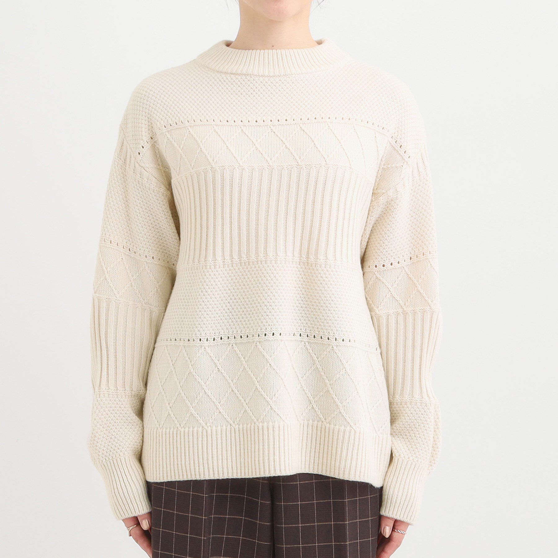 SHOO･LA･RUE「【洗濯機可/毛玉レス/S-LL】1枚でサマ見え ミックスケーブル柄ニット」|ニット・セーター|