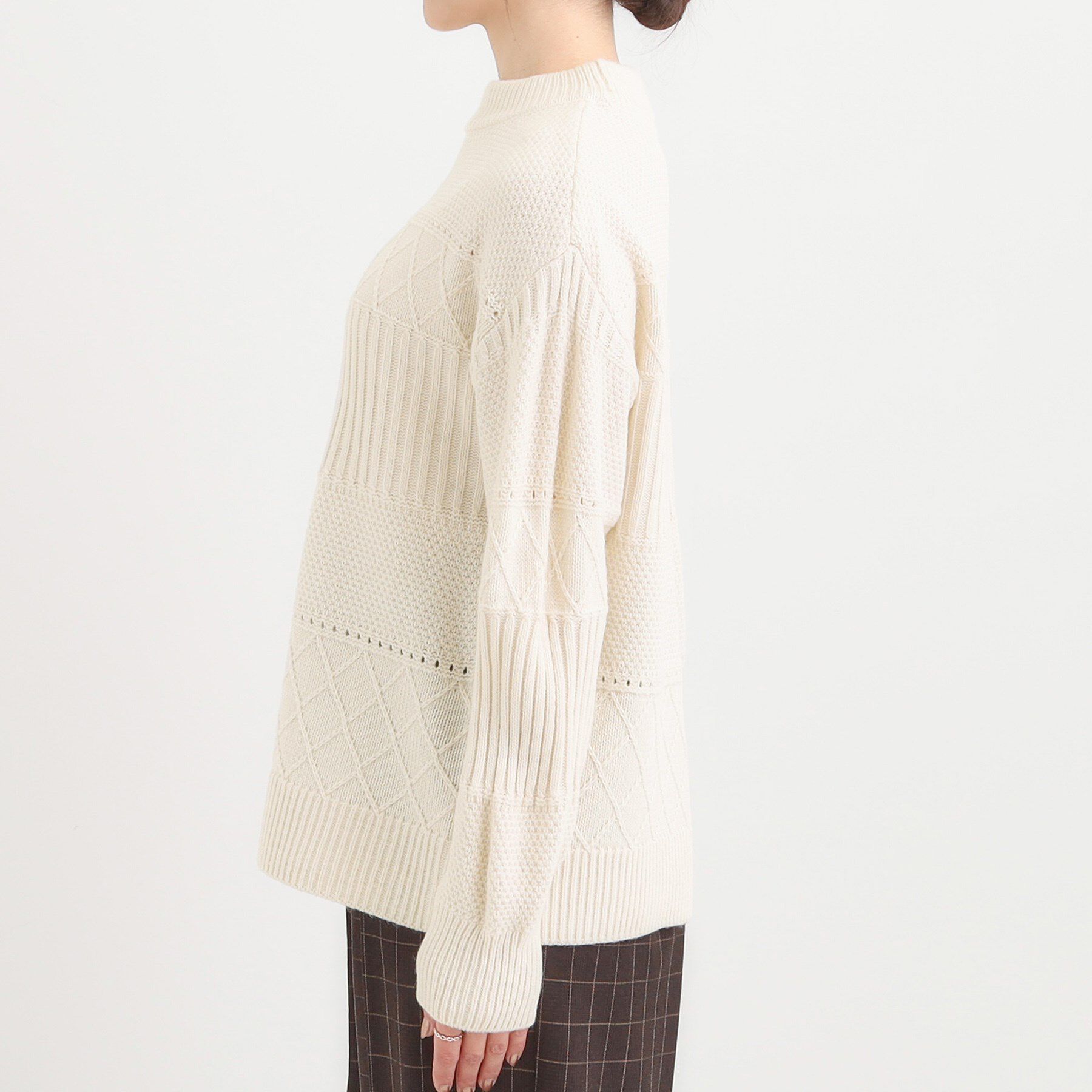 SHOO･LA･RUE「【洗濯機可/毛玉レス/S-LL】1枚でサマ見え ミックスケーブル柄ニット」|ニット・セーター|