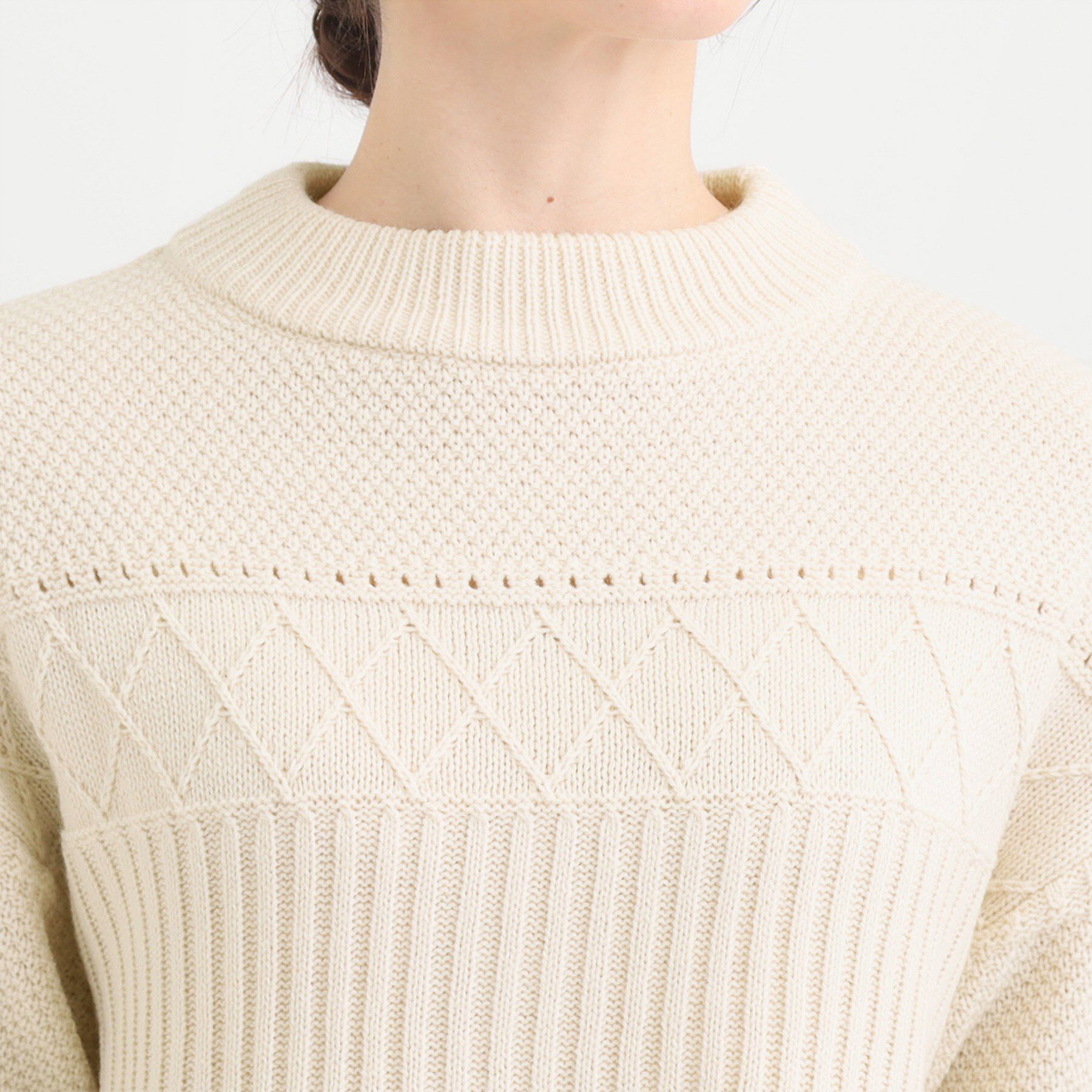 SHOO･LA･RUE「【洗濯機可/毛玉レス/S-LL】1枚でサマ見え ミックスケーブル柄ニット」|ニット・セーター|