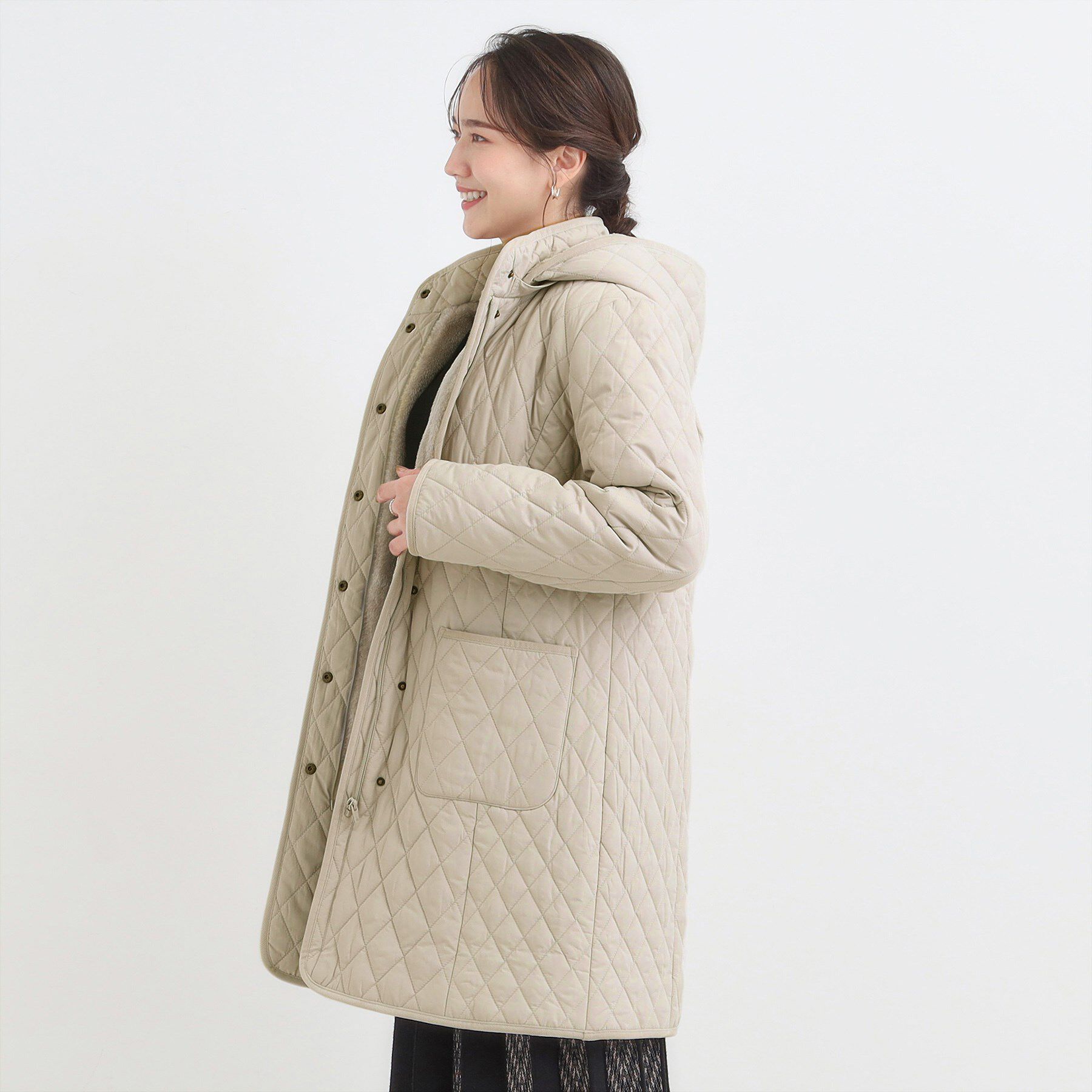 SHOO･LA･RUE「【撥水/フード取り外し可】自然にくびれる あったかダイヤ柄キルトコート【CIRCRIC】」|ダウン|