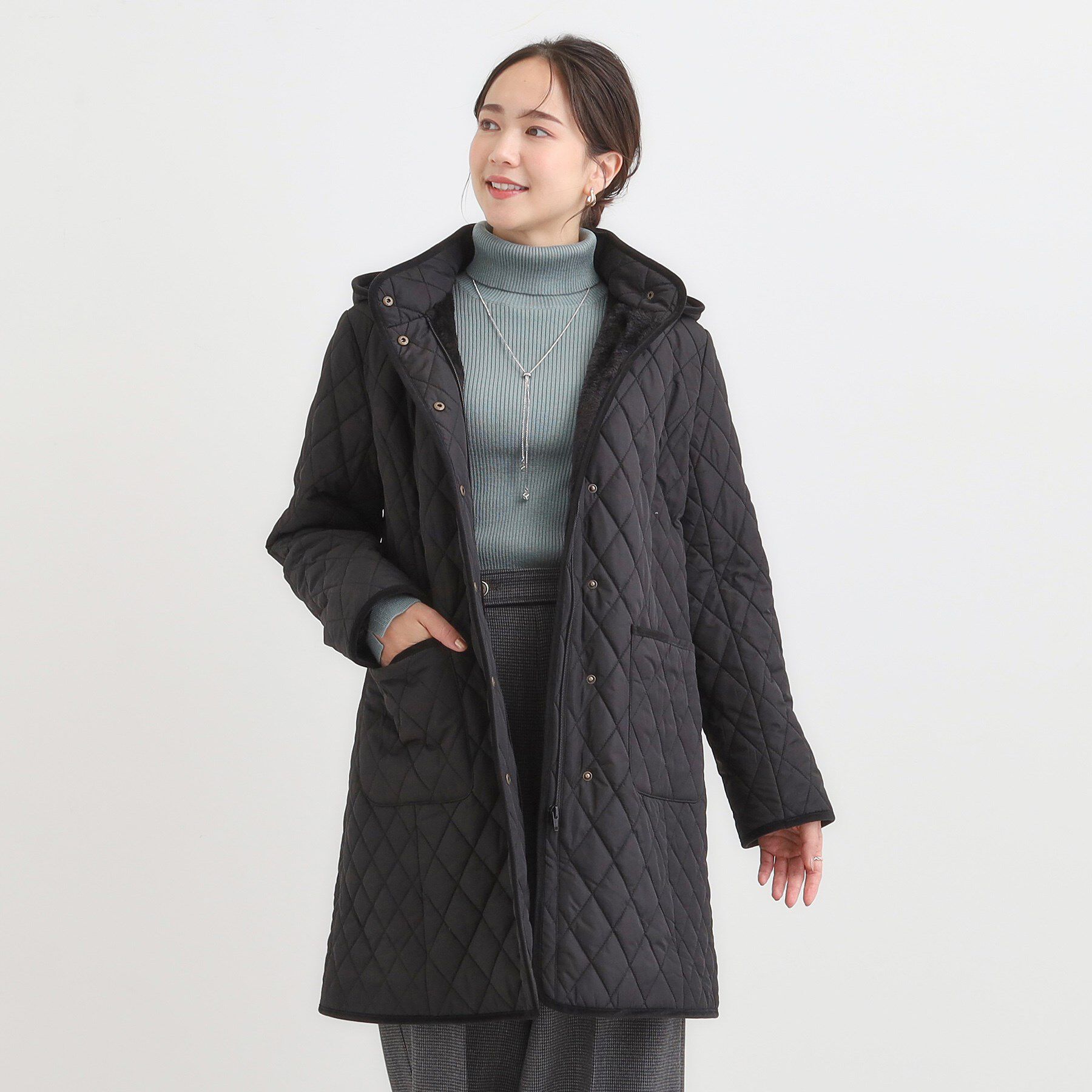 SHOO･LA･RUE「【撥水/フード取り外し可】自然にくびれる あったかダイヤ柄キルトコート【CIRCRIC】」|ダウン|