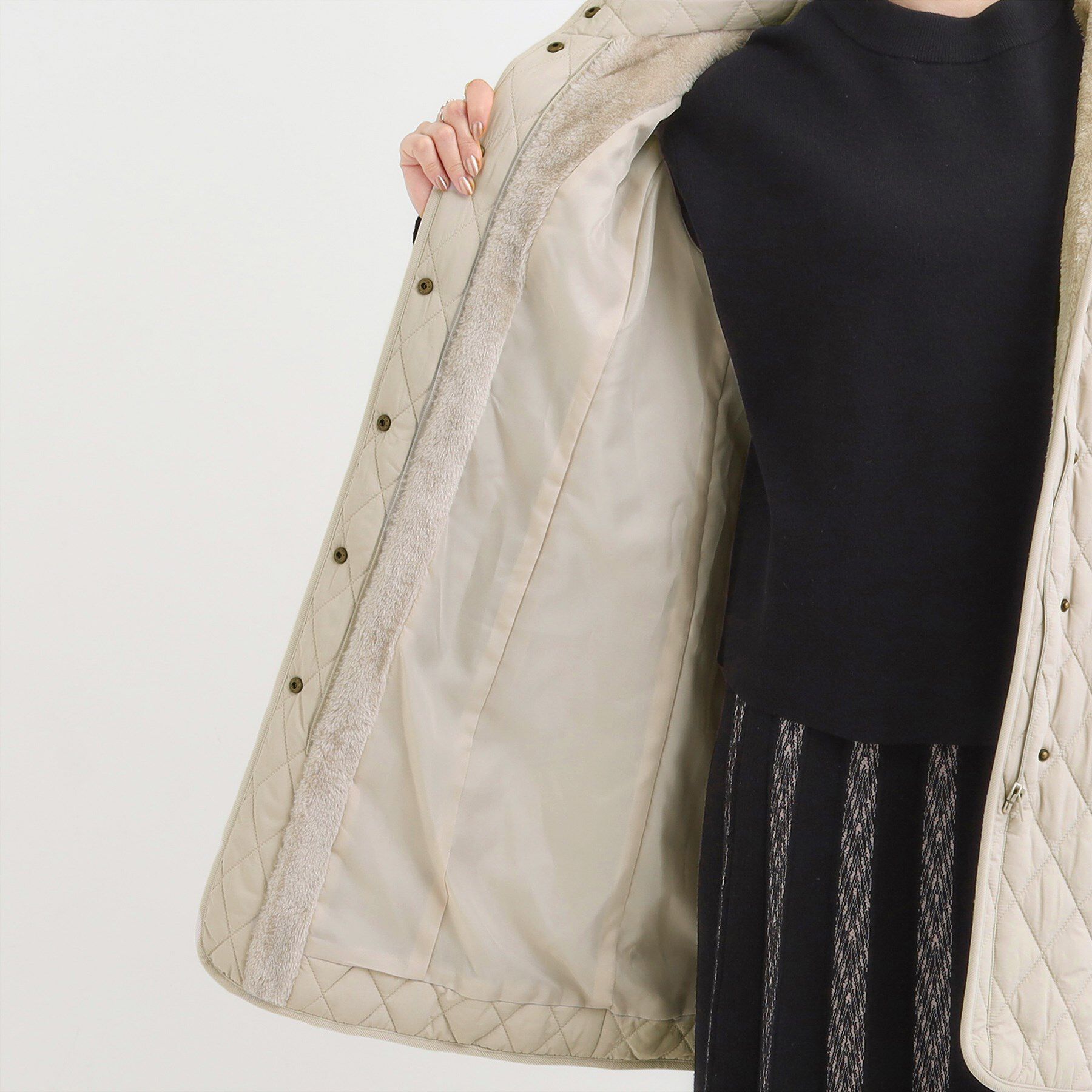 SHOO･LA･RUE「【撥水/フード取り外し可】自然にくびれる あったかダイヤ柄キルトコート【CIRCRIC】」|ダウン|