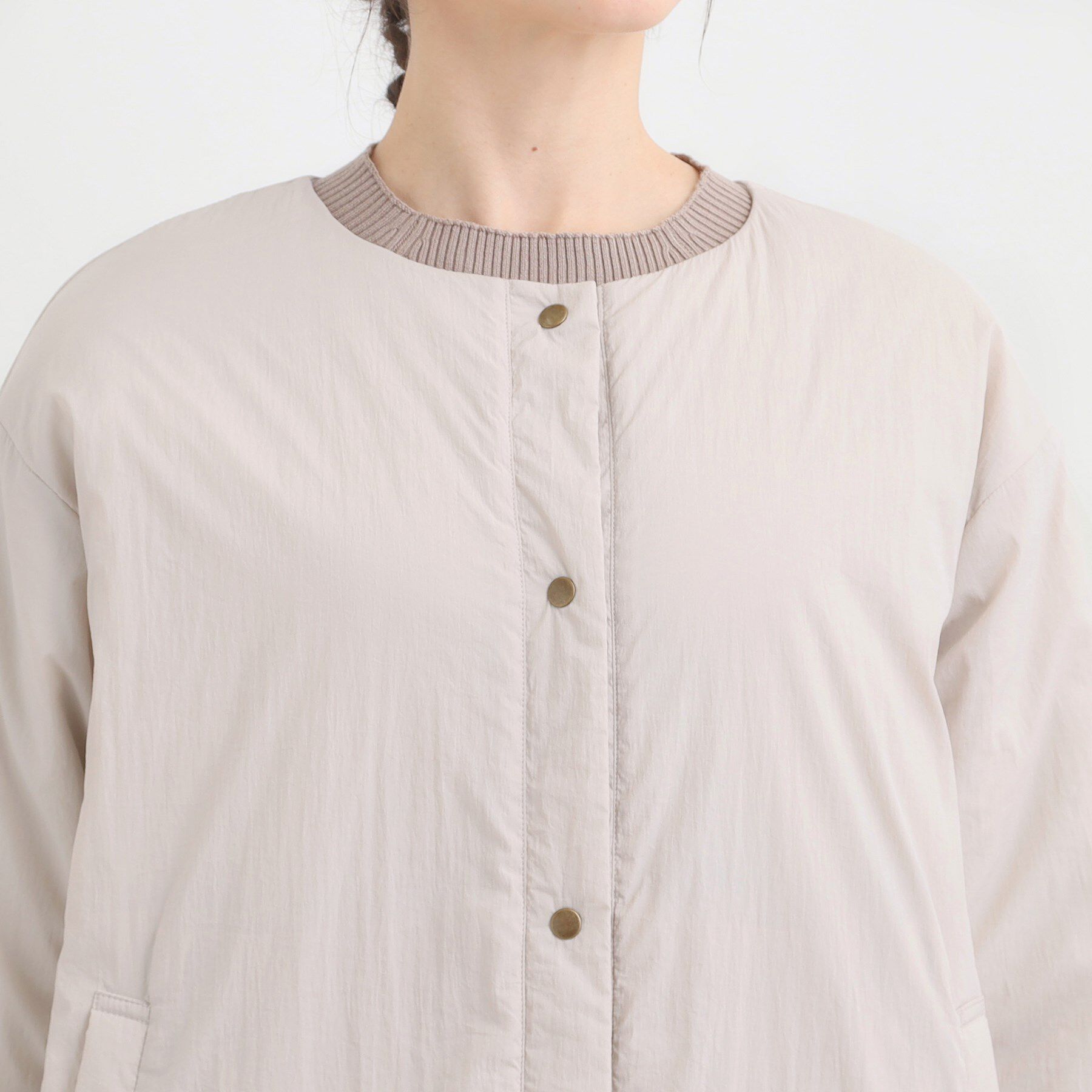 SHOO･LA･RUE「【洗濯機可/撥水/リバーシブル】 ノーカラー中綿ブルゾン」|ブルゾン・スタジャン|