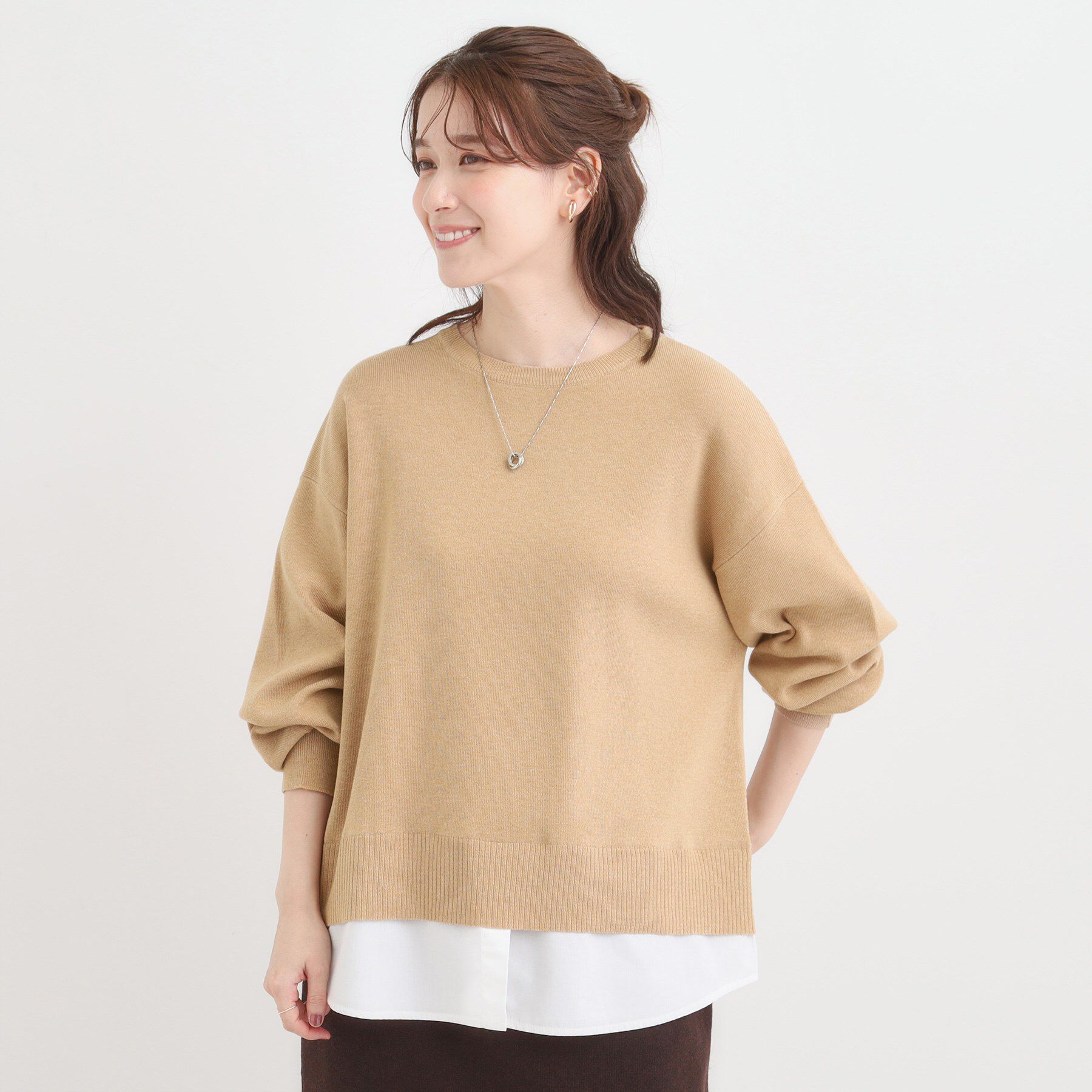 SHOO･LA･RUE「【洗濯機可/毛玉になりにくい】一枚で簡単こなれ見え 裾フェイクレイヤード風ニット」|ニット・セーター|