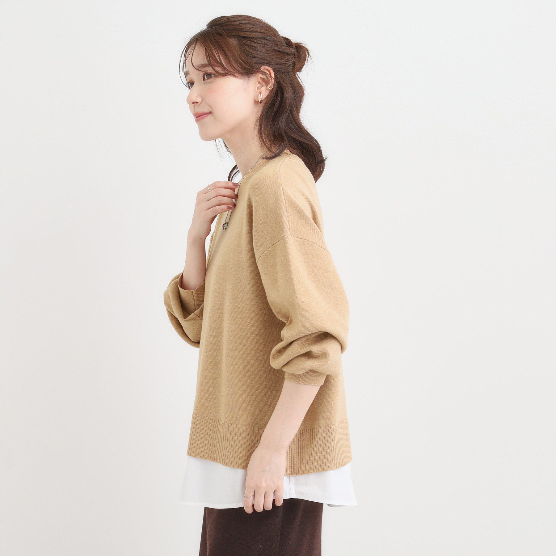 SHOO･LA･RUE「【洗濯機可/毛玉になりにくい】一枚で簡単こなれ見え 裾フェイクレイヤード風ニット」|ニット・セーター|