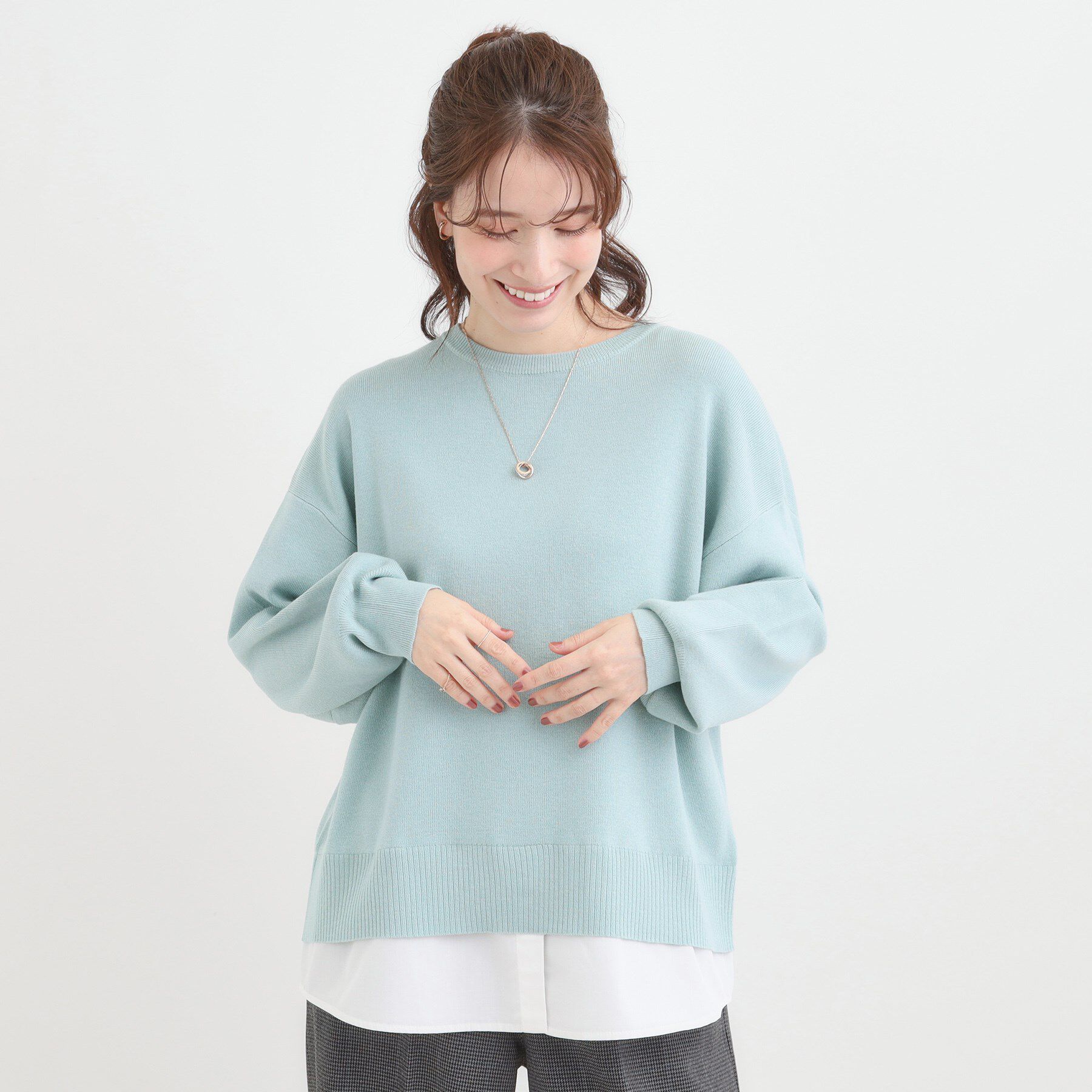 SHOO･LA･RUE「【洗濯機可/毛玉になりにくい】一枚で簡単こなれ見え 裾フェイクレイヤード風ニット」|ニット・セーター|