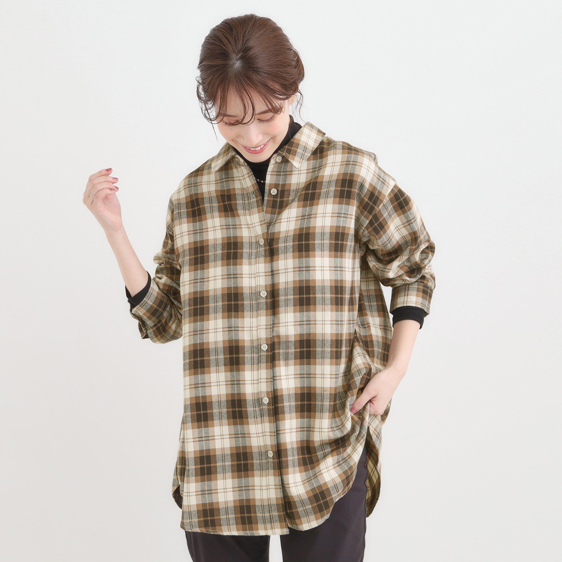 SHOO･LA･RUE「【S-LL】柔らかさが癖になる 起毛コットン オーバーサイズシャツ」|シャツ・ブラウス|