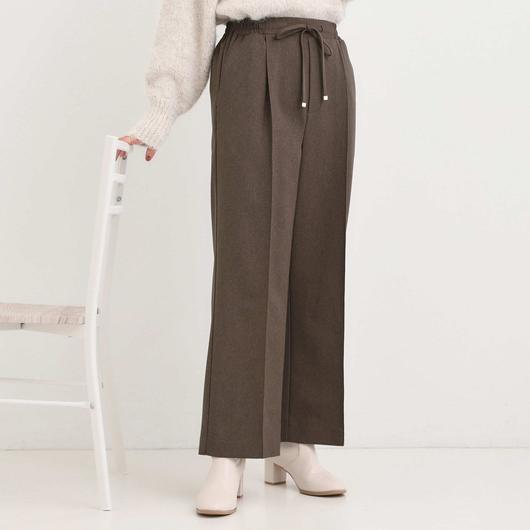 SHOO･LA･RUE「【洗濯機可/S-LL】上品シルエットで美しい イージーワイドパンツ」|その他|ブラウン(043)