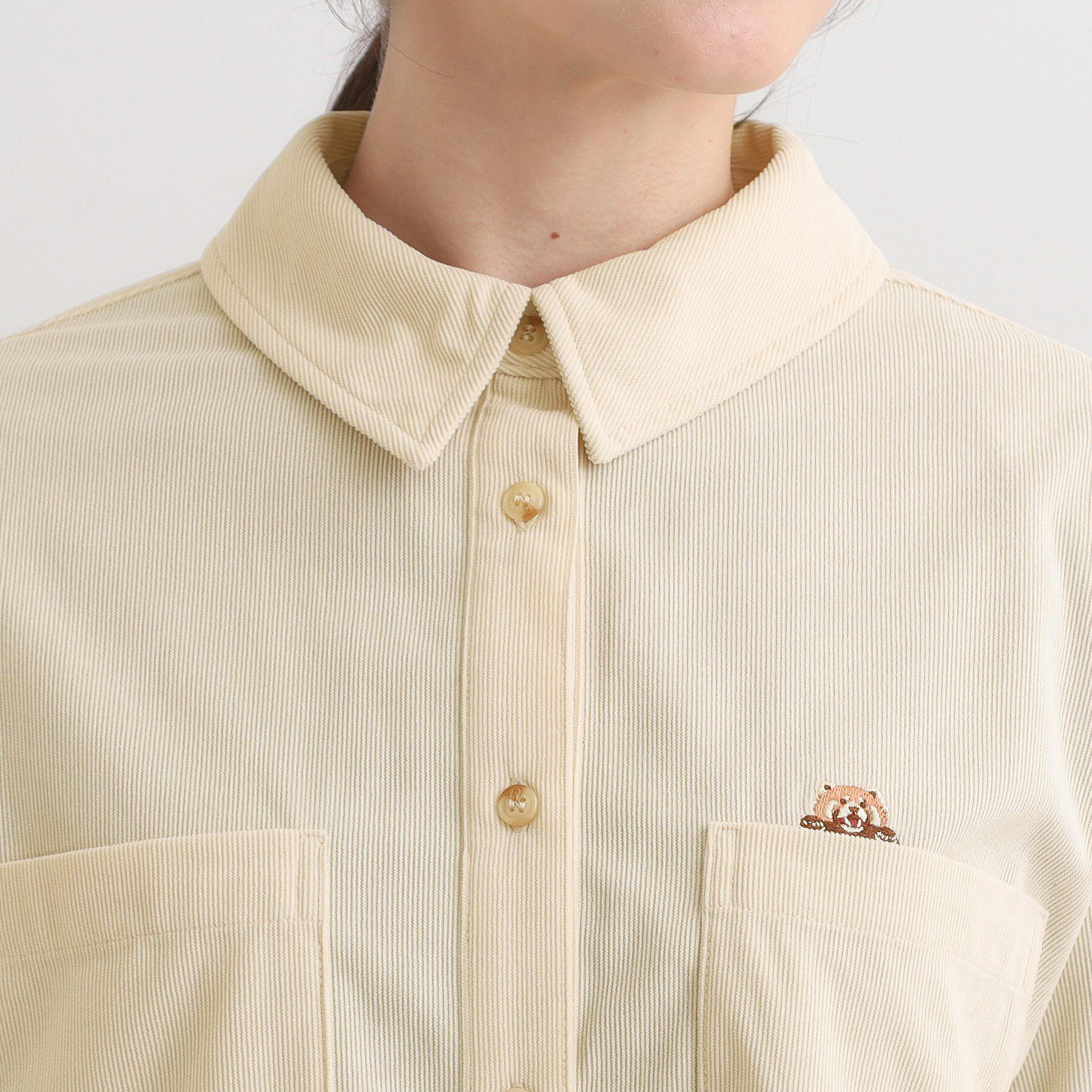 SHOO･LA･RUE「【旭山動物園応援商品】ワンポイント刺繍 コーデュロイシャツ」|シャツ・ブラウス|