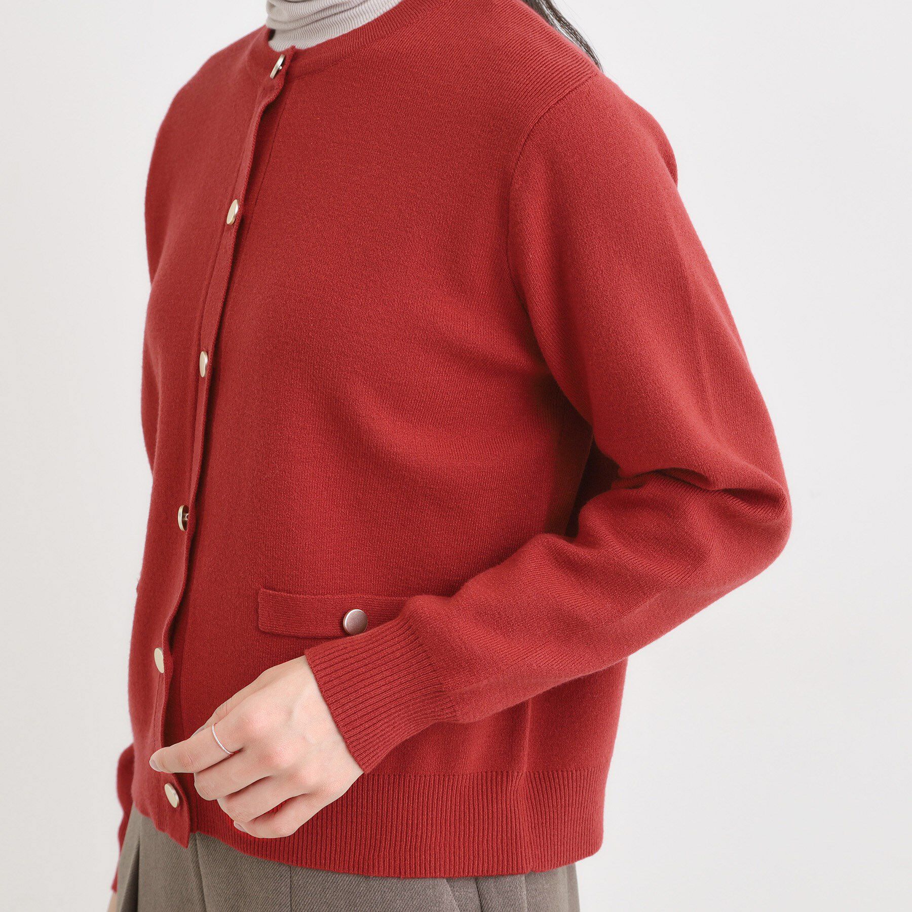 SHOO･LA･RUE「【セットアップ可/洗濯機可】もちもちタッチが心地よい クルーネックカーディガン」|カーディガン|