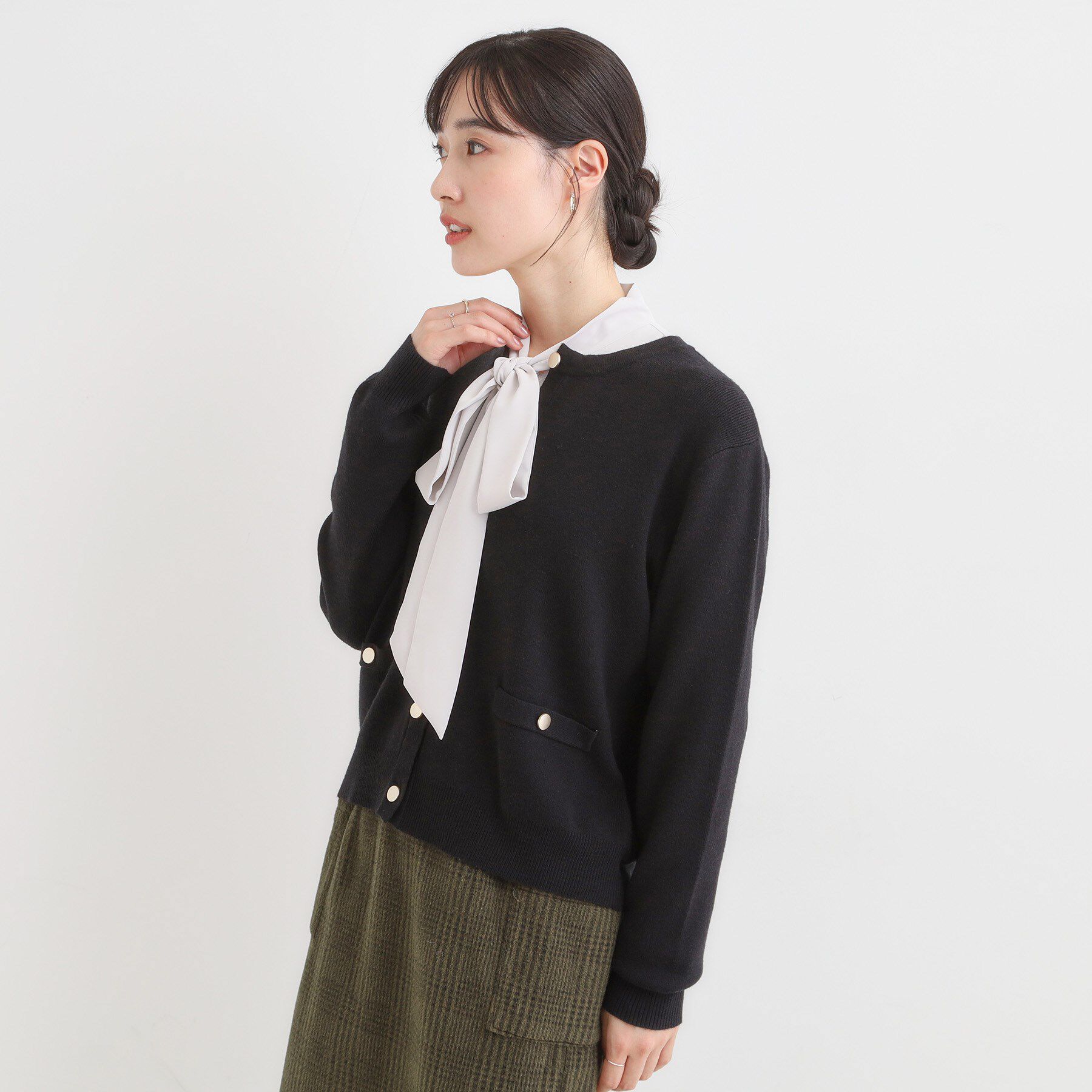 SHOO･LA･RUE「【セットアップ可/洗濯機可】もちもちタッチが心地よい クルーネックカーディガン」|カーディガン|