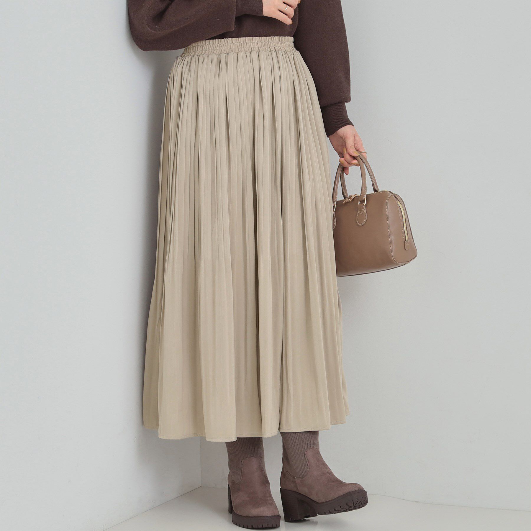 SHOO･LA･RUE「【着丈選べる/あったか】裏に秘密 プリーツスカート」|スカート|グレージュ(050)