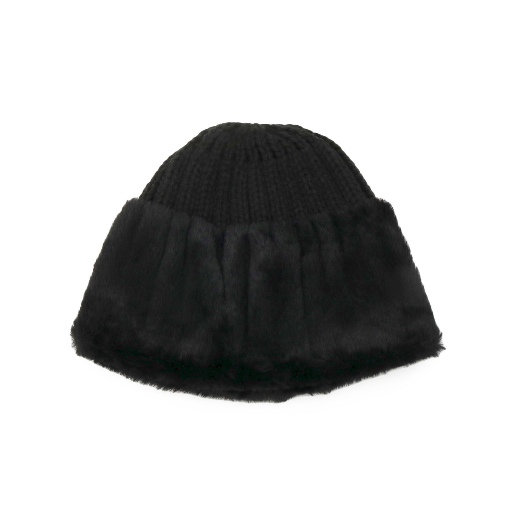 SHOO･LA･RUE「ニット&times;フェイクファーワッチ」|ニット帽|ブラック(019)