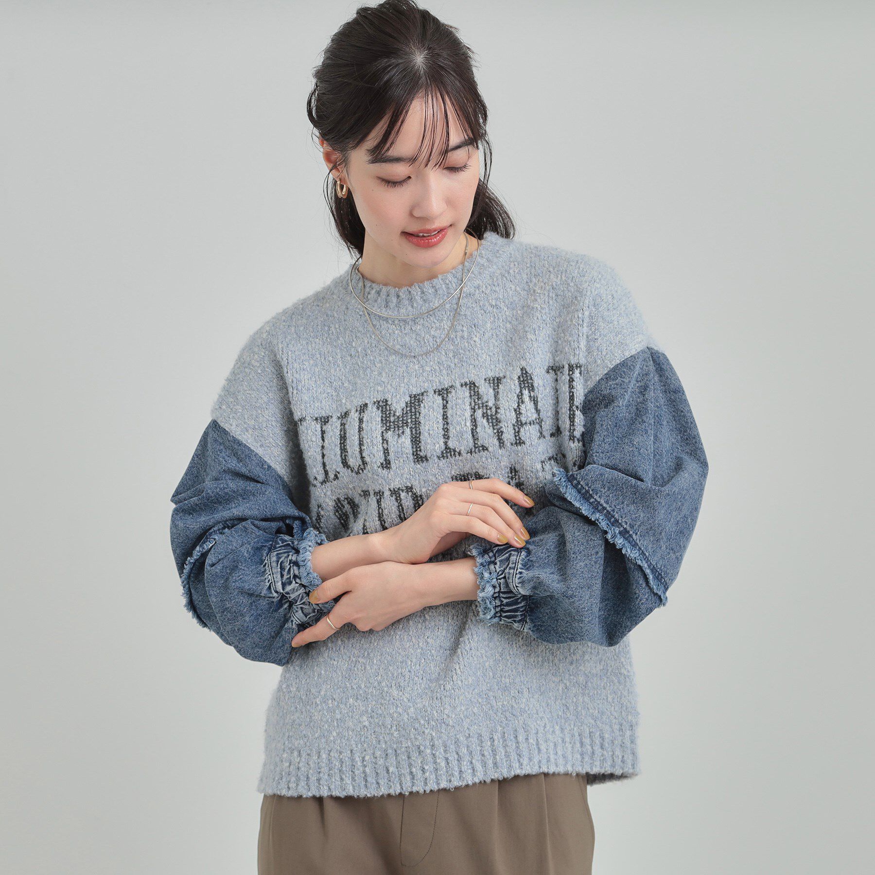 SHOO･LA･RUE「お袖デニム切替 ブークレロゴニット」|ニット・セーター|
