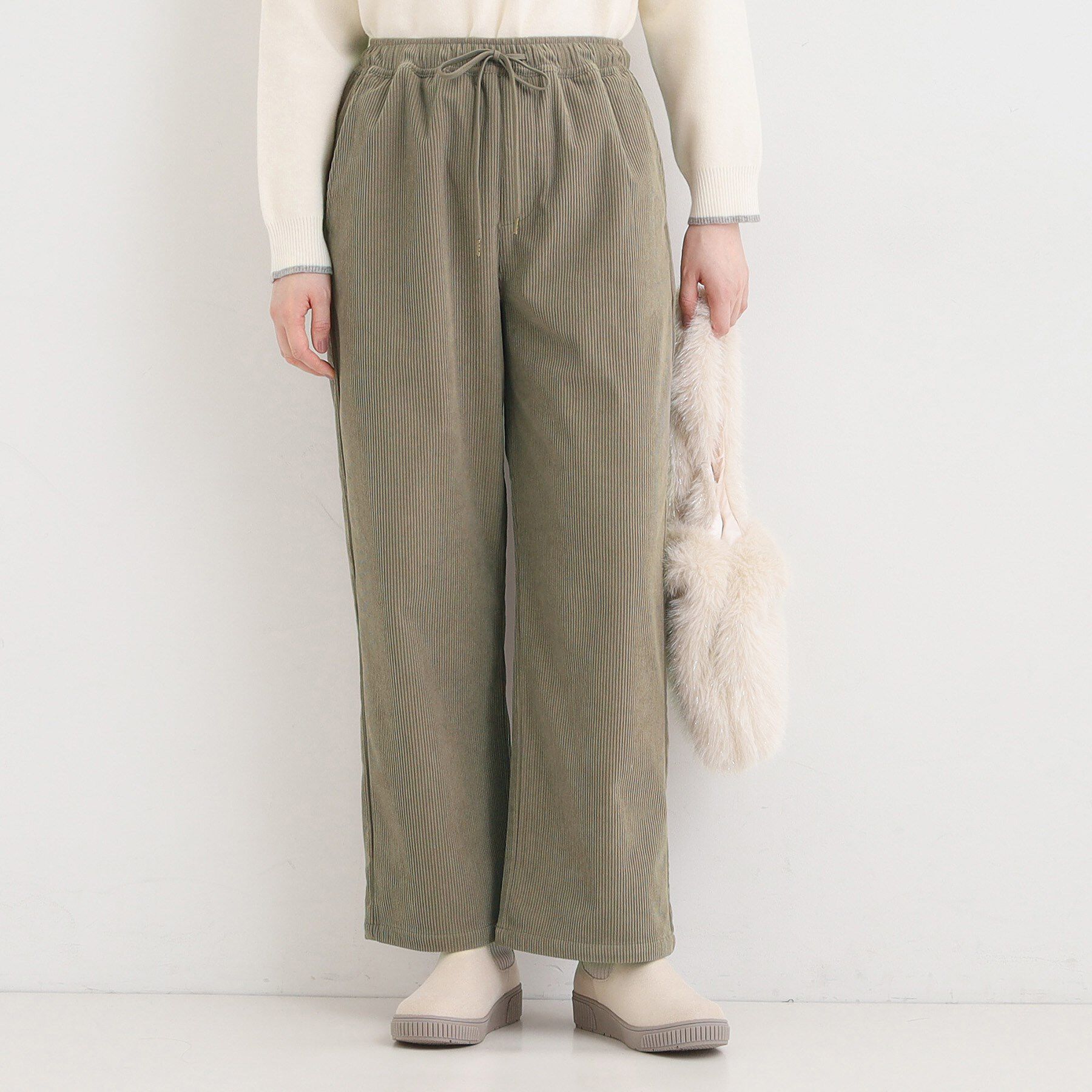 SHOO･LA･RUE「【S-LL/洗濯機可/裏起毛】あったかコーデュロイ ワイドパンツ」|その他|モカブラウン(042