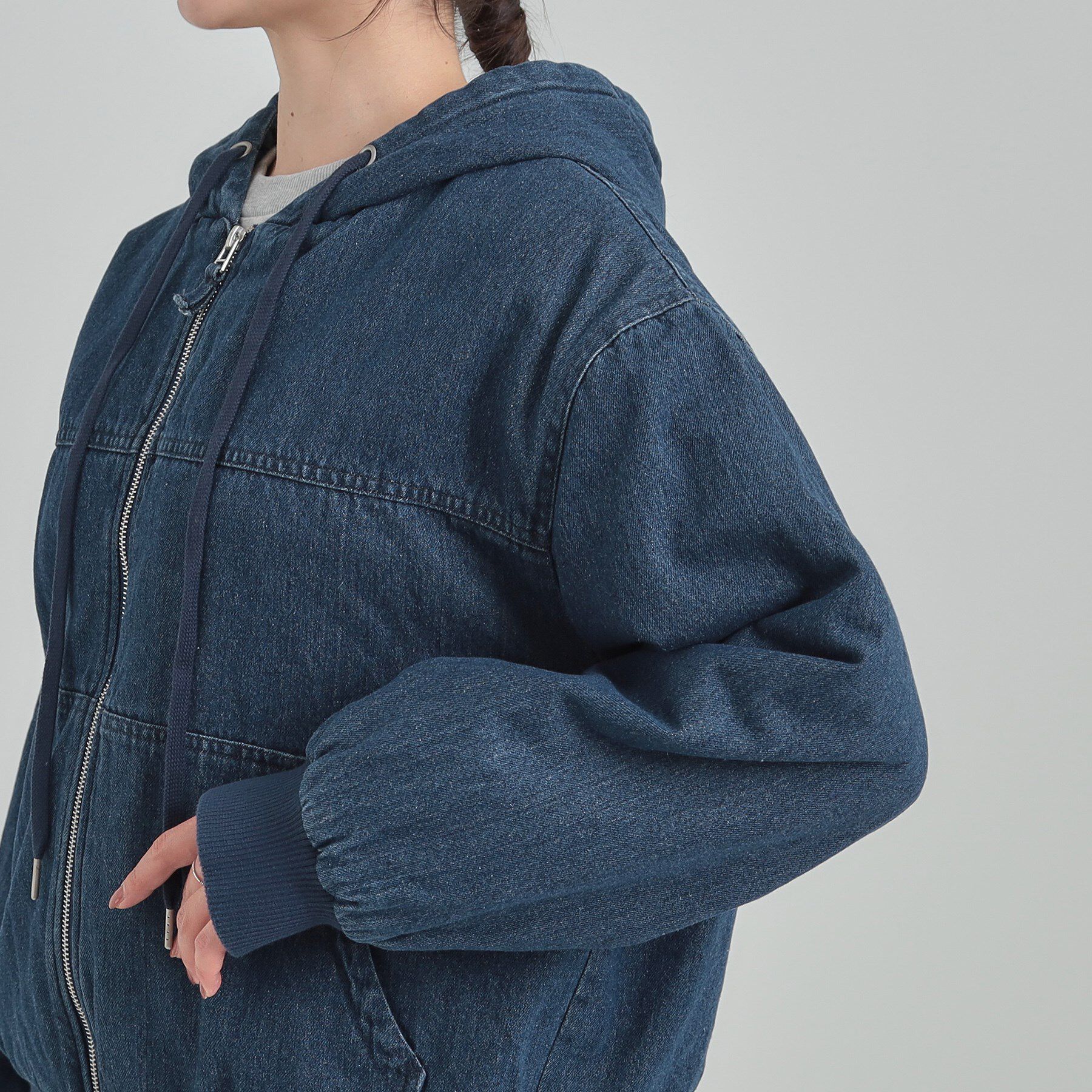 SHOO･LA･RUE「デニム中綿フーディーブルゾン」|ブルゾン・スタジャン|