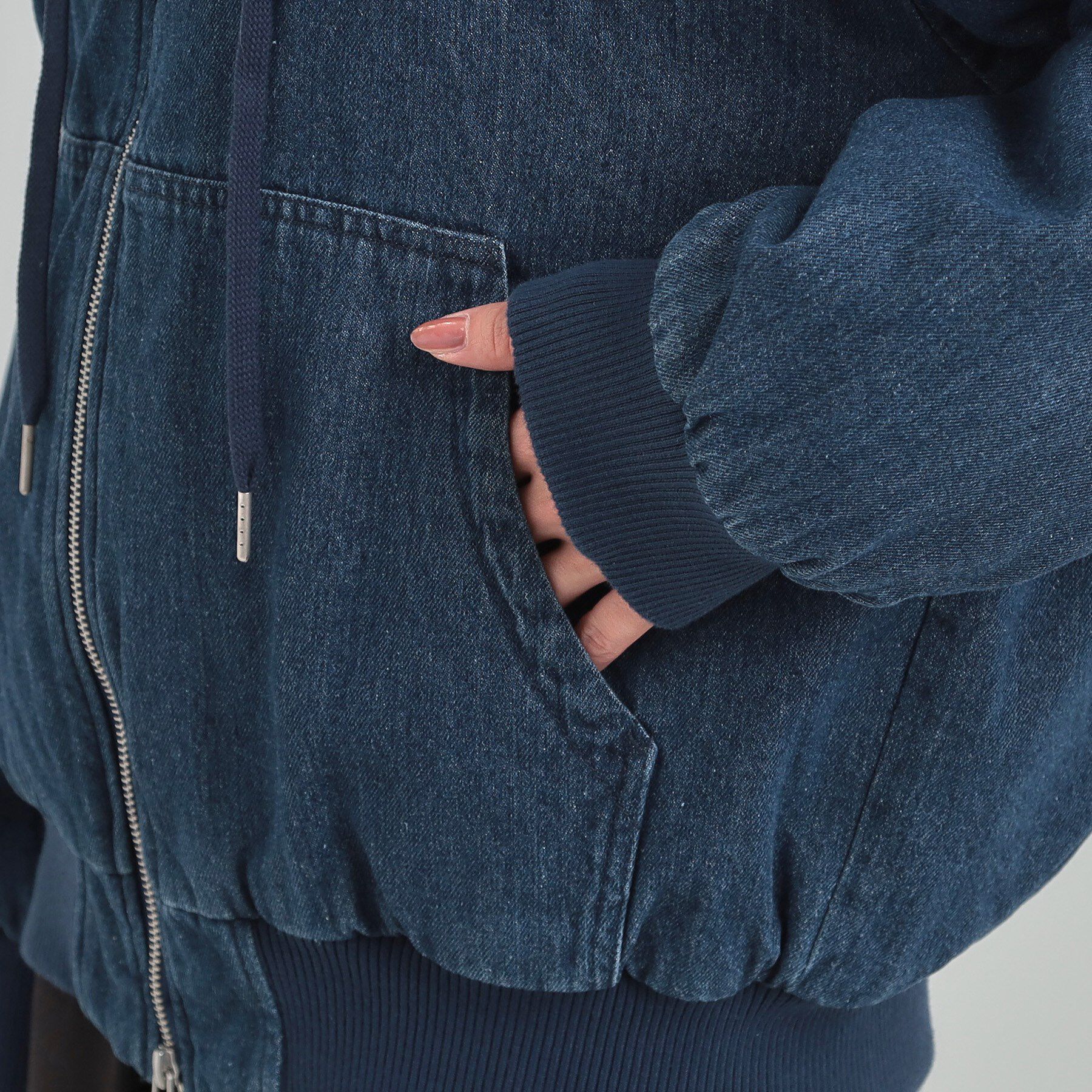 SHOO･LA･RUE「デニム中綿フーディーブルゾン」|ブルゾン・スタジャン|