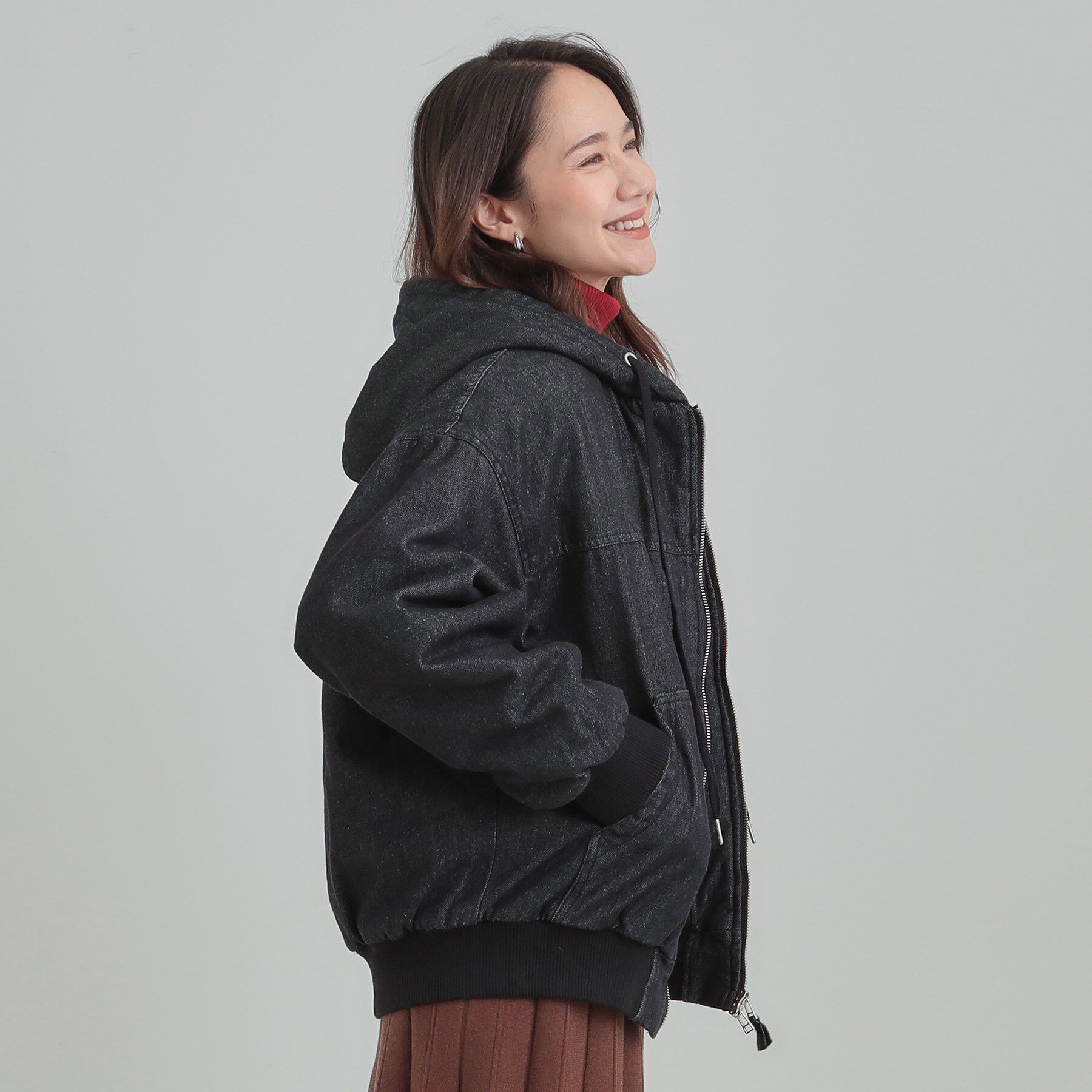 SHOO･LA･RUE「デニム中綿フーディーブルゾン」|ブルゾン・スタジャン|