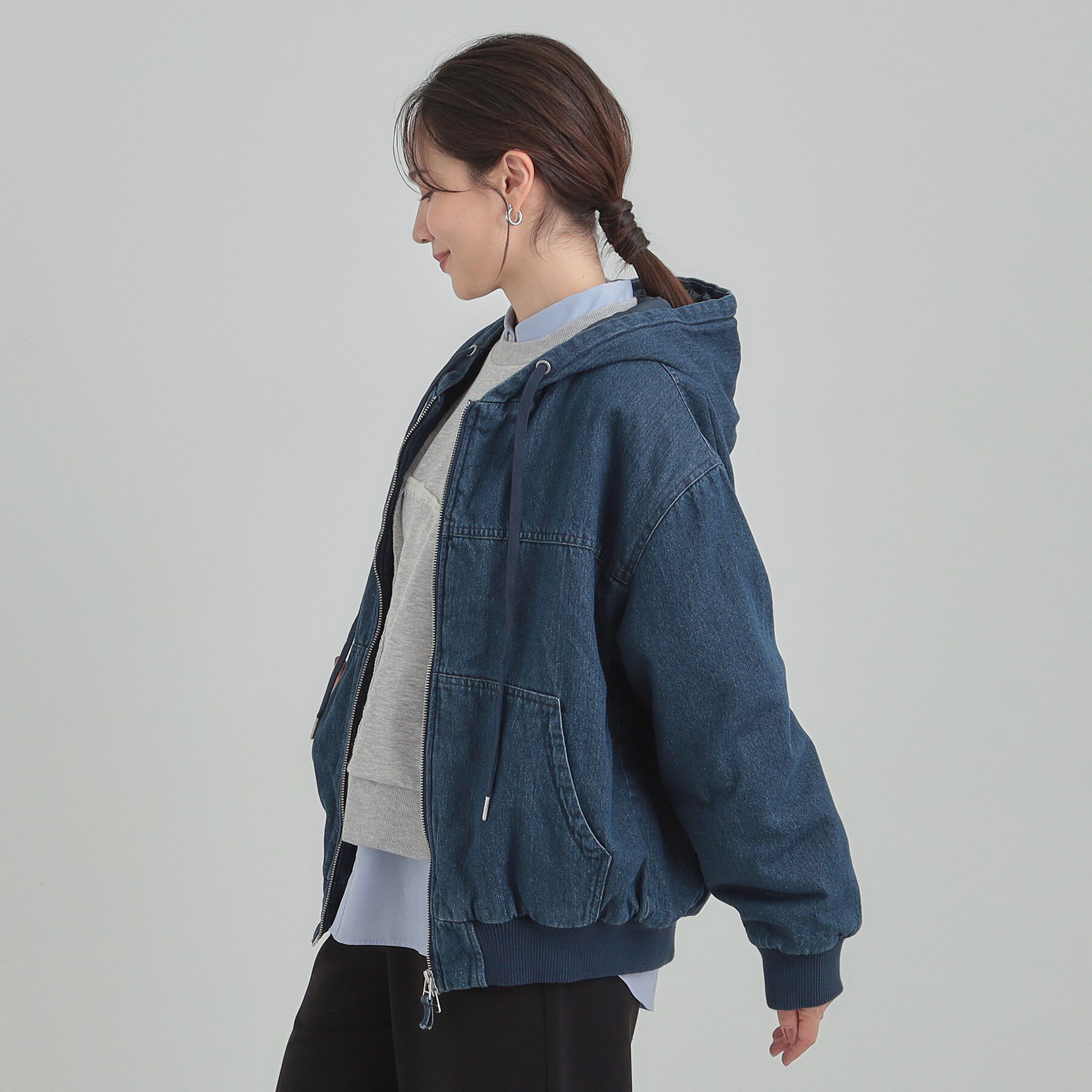 SHOO･LA･RUE「デニム中綿フーディーブルゾン」|ブルゾン・スタジャン|