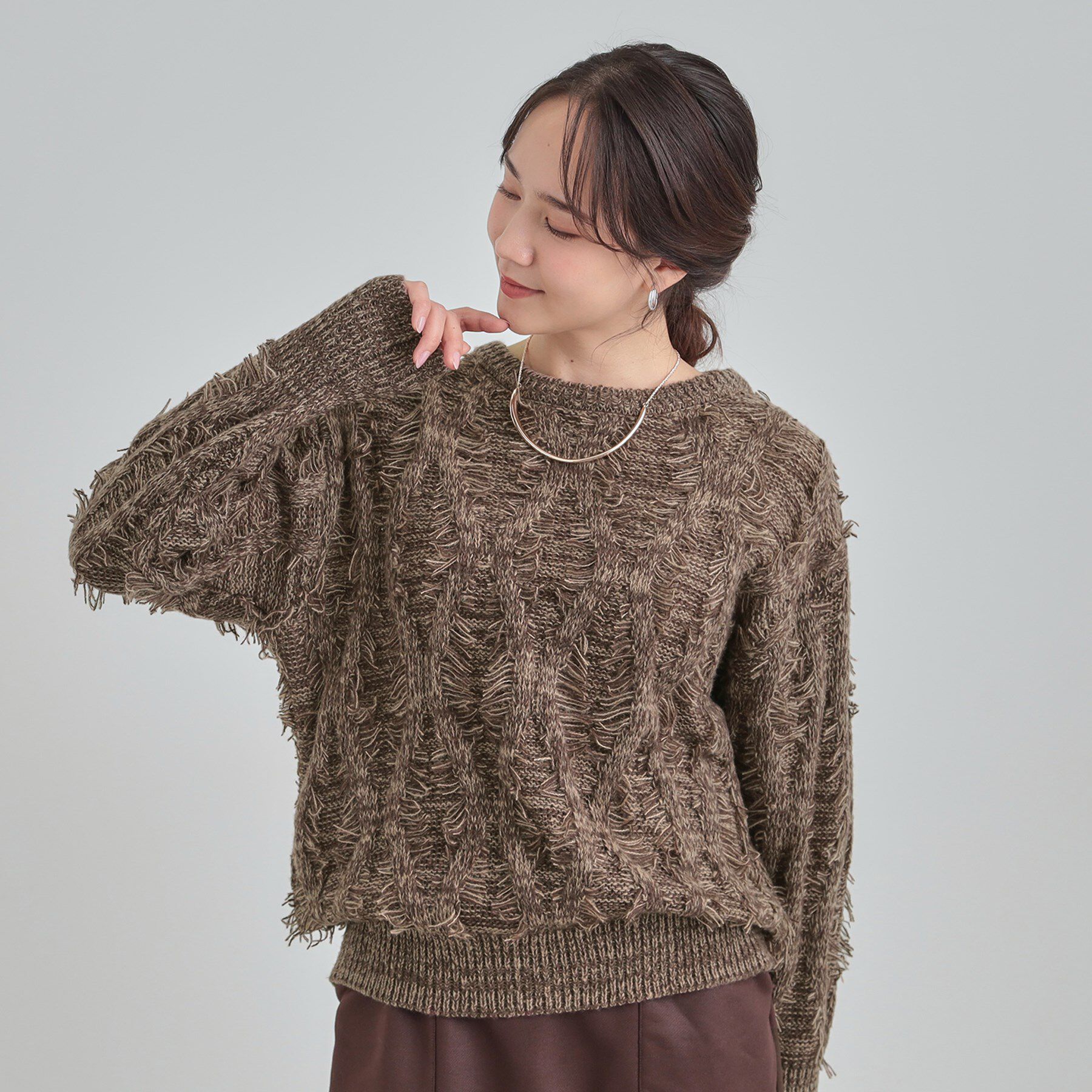 SHOO･LA･RUE「【S-LL】大人も着やすいシックなカラー 主役級フリンジニット」|ニット・セーター|