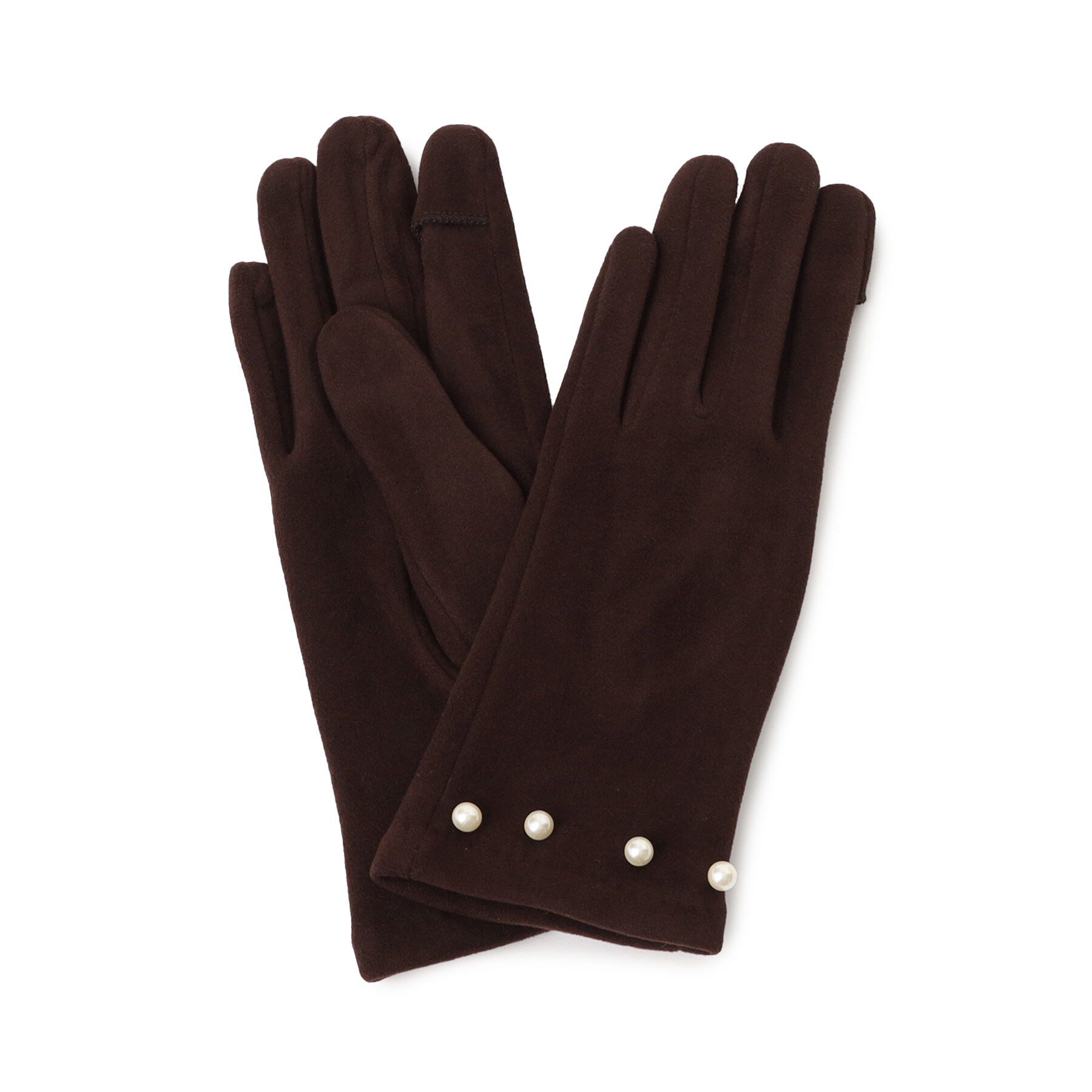 SHOO･LA･RUE「フェイクパール5指グローブ」|手袋|ブラウン(044)