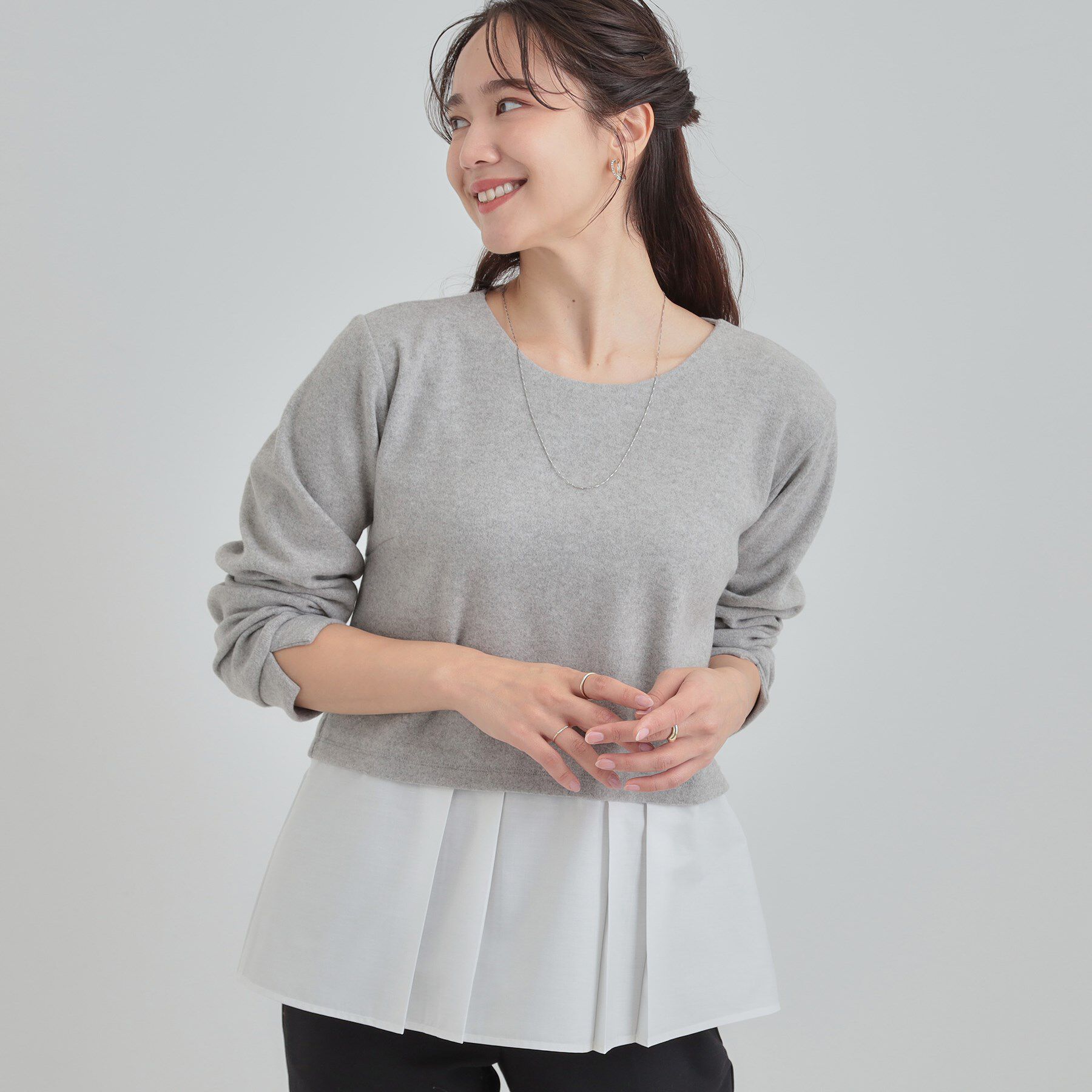 SHOO･LA･RUE「【S-LL】レイヤード風 シャツドッキングトップス」|Tシャツ・カットソー|グレー(012)