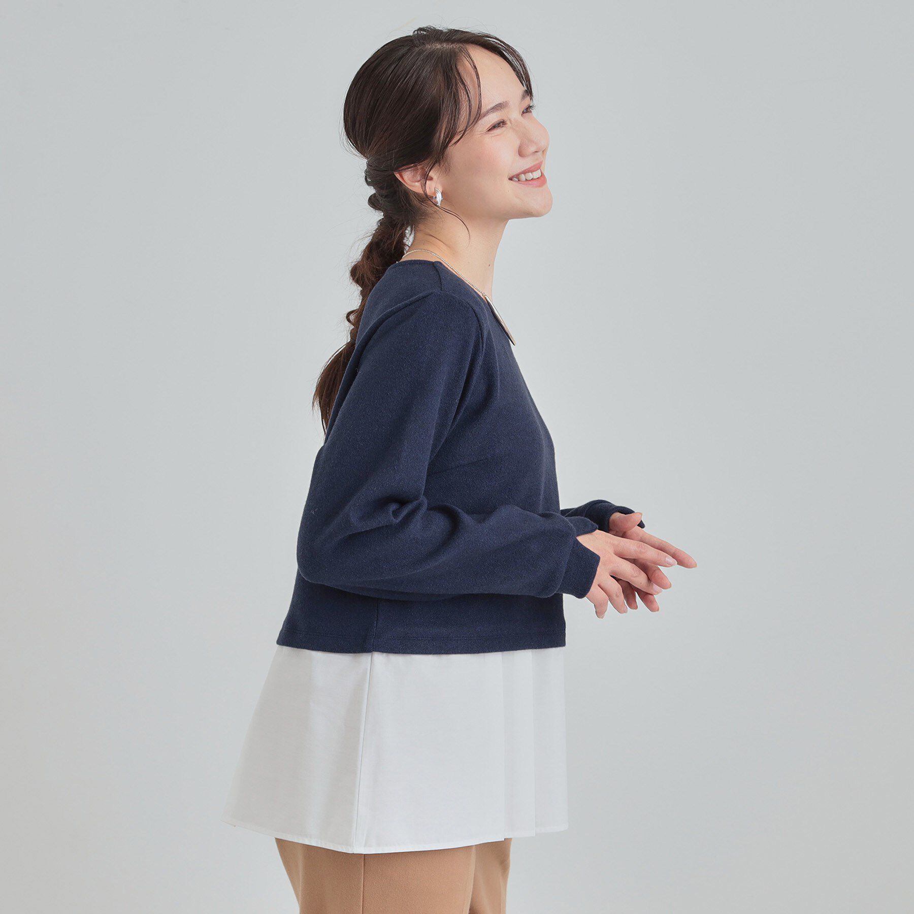 SHOO･LA･RUE「【S-LL】レイヤード風 シャツドッキングトップス」|Tシャツ・カットソー|